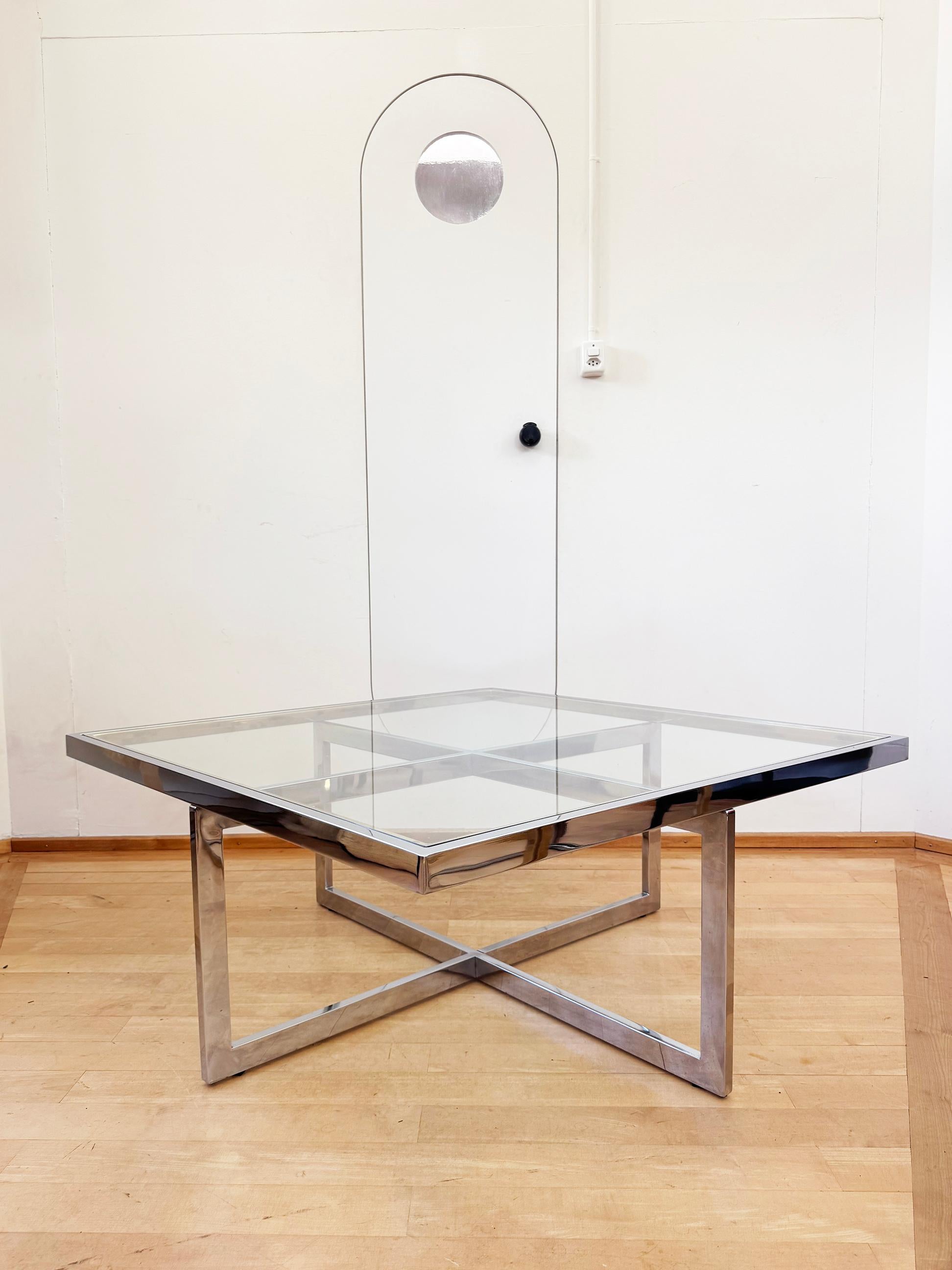 Maison Charles Brass / Chrome Glass Coffee Table & Nesting Tables, 60s 70s For Sale 7