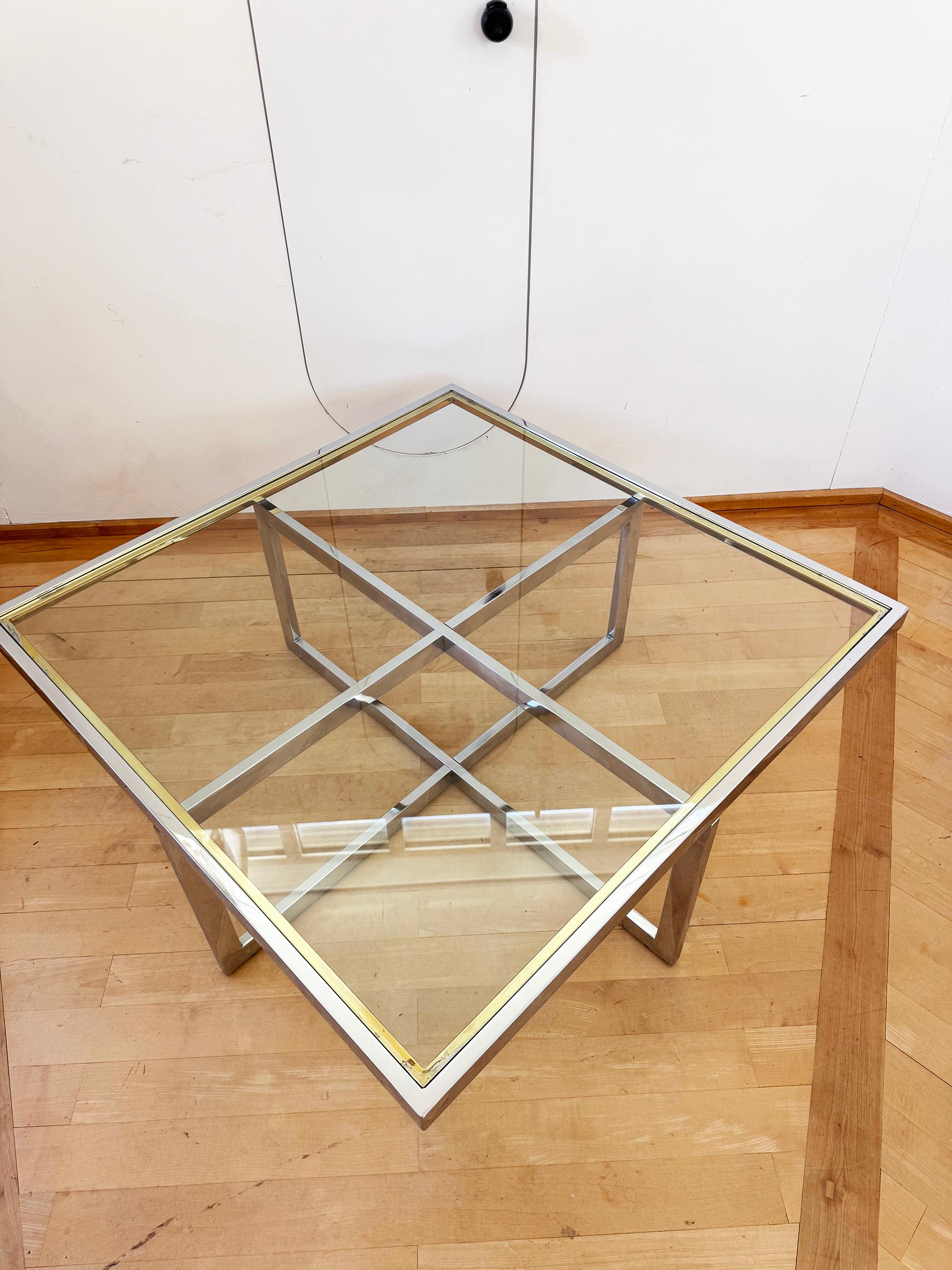 Maison Charles Brass / Chrome Glass Coffee Table & Nesting Tables, 60s 70s For Sale 8