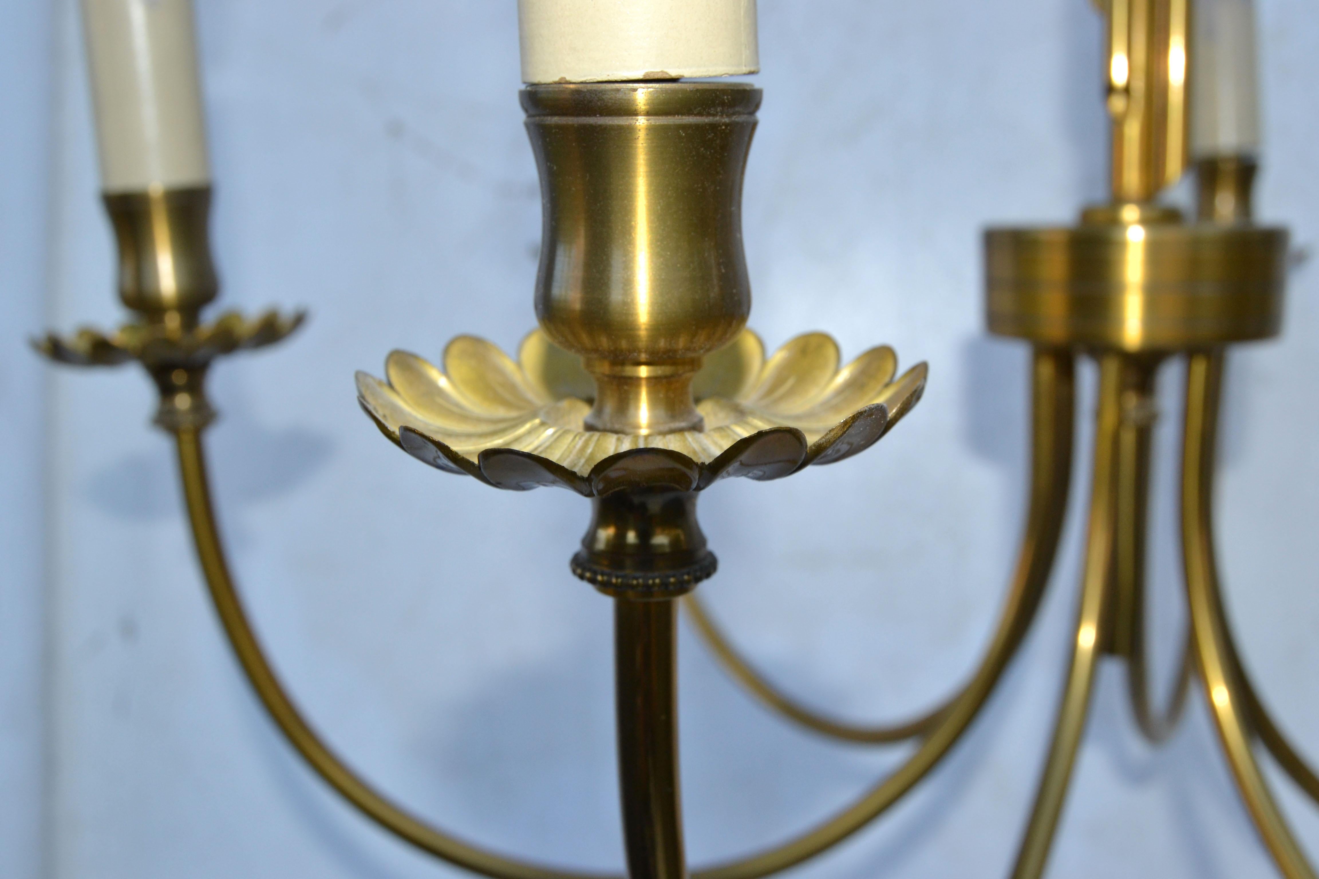  Maison Charles Style Feuilles Gold Leaf & Brass 6-Light Chandelier France 1960 For Sale 4