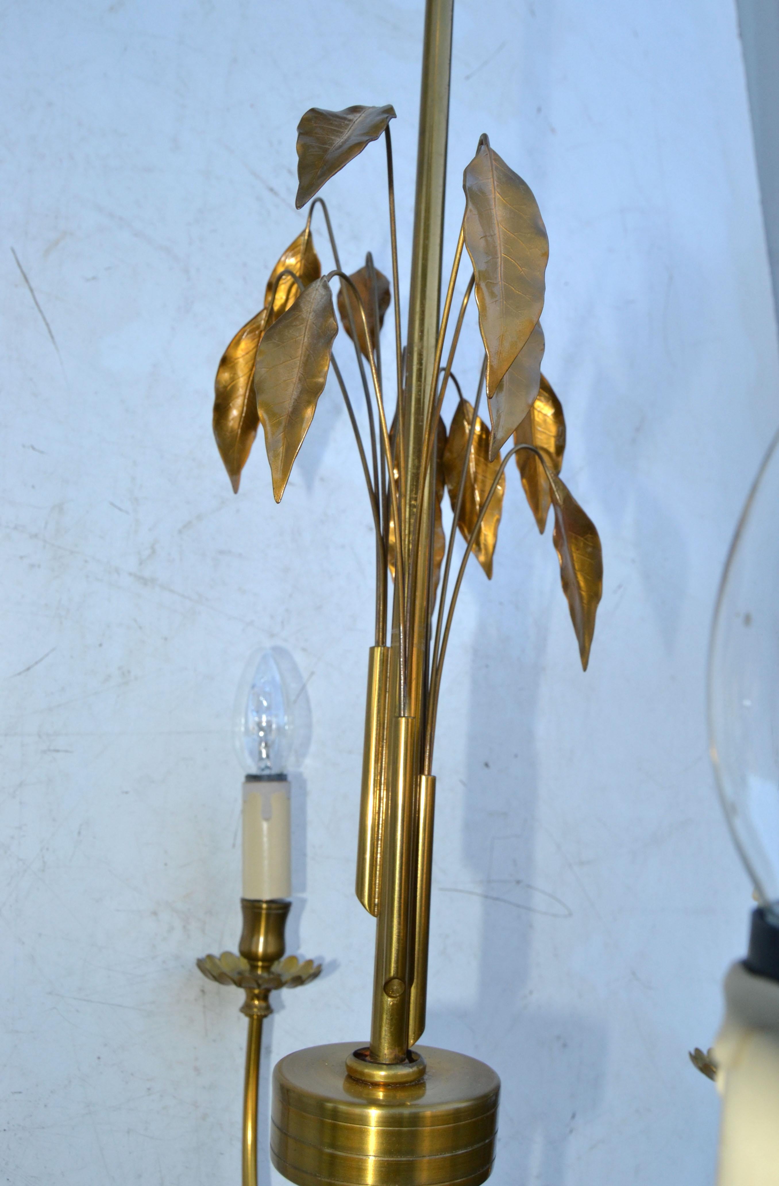  Maison Charles Style Feuilles Gold Leaf & Brass 6-Light Chandelier France 1960 For Sale 3
