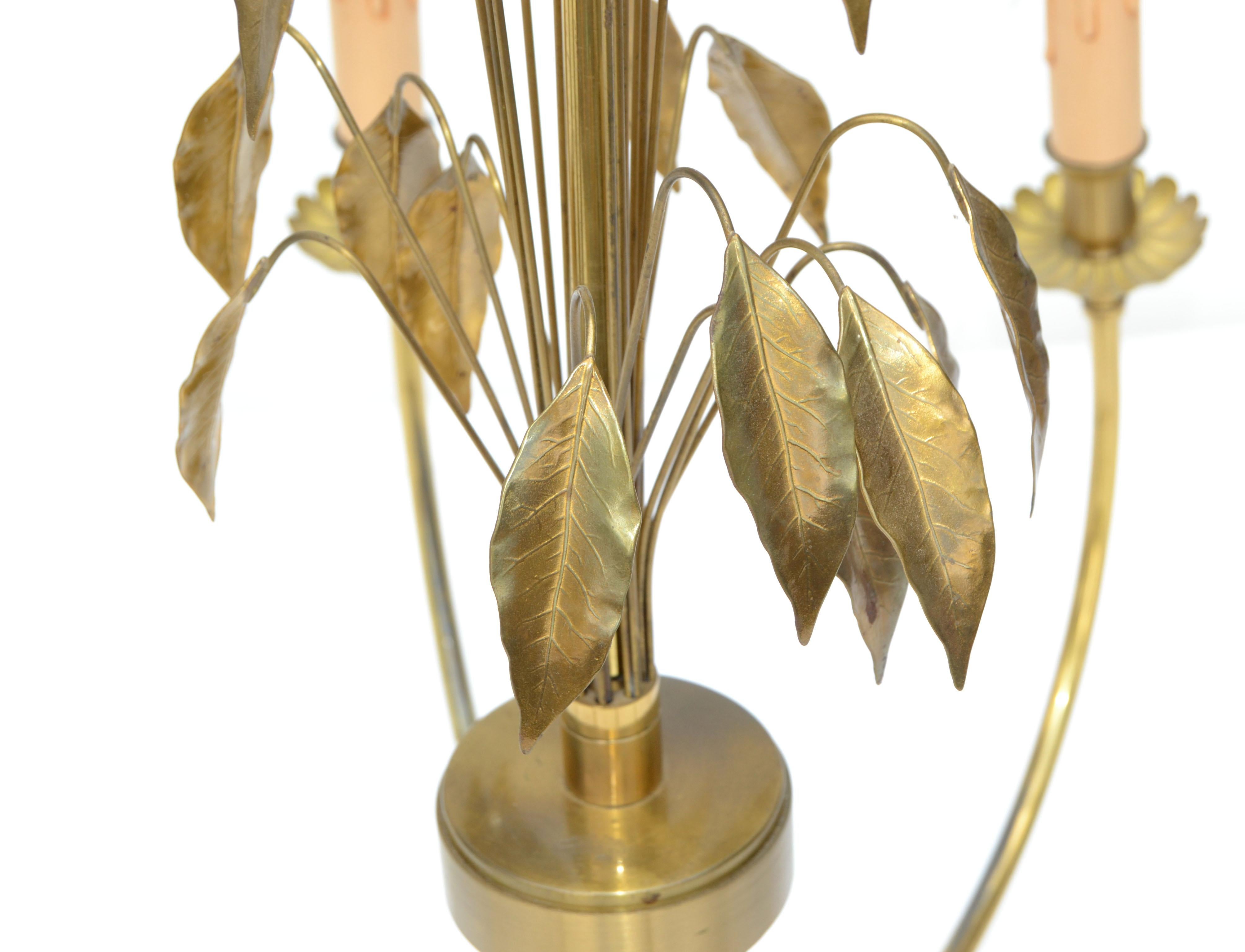 Maison Charles Style Feuilles Gold Leaf & Brass 8-Light Chandelier France 1960 For Sale 1