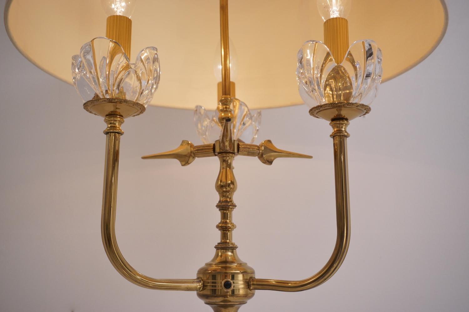 Maison Charles Style Floor Lamp, Brass and 'Lalique-Style' Crystal Flowers For Sale 6