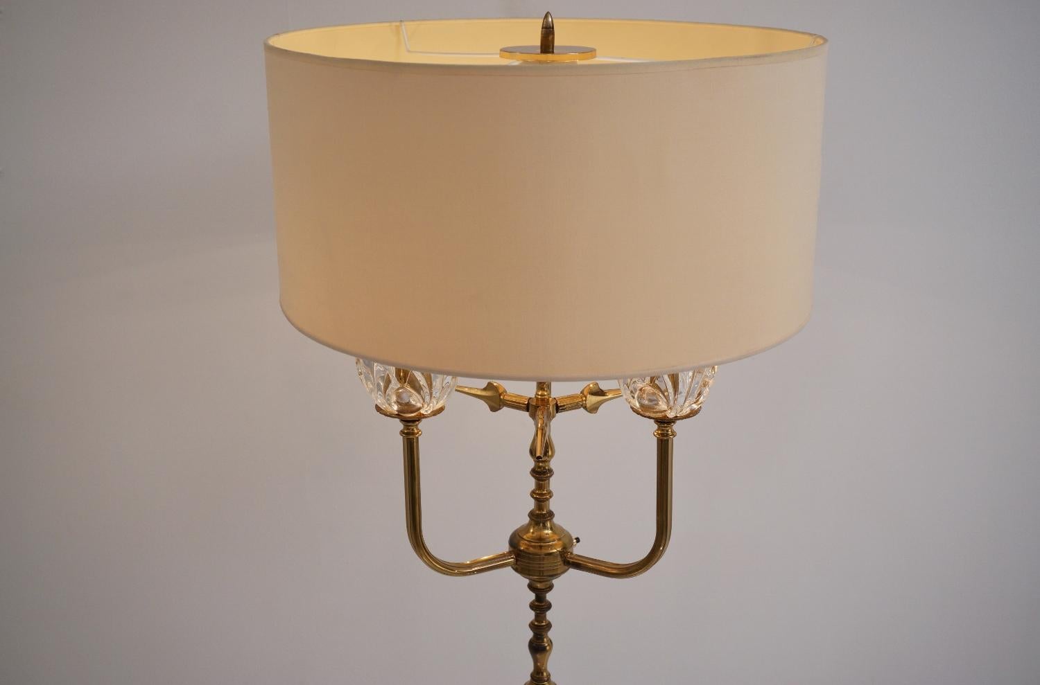 Maison Charles Style Floor Lamp, Brass and 'Lalique-Style' Crystal Flowers For Sale 1