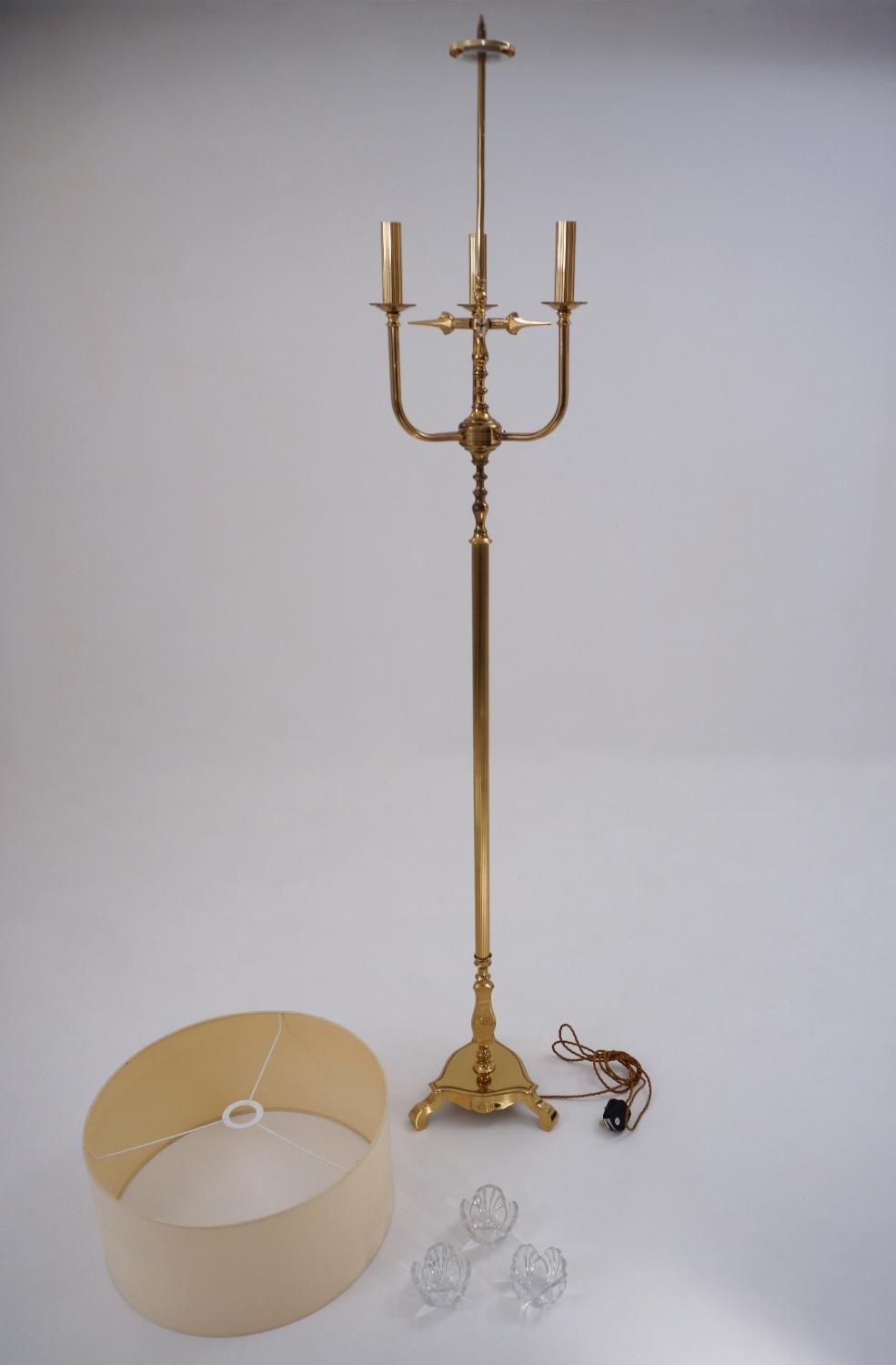 Maison Charles Style Floor Lamp, Brass and 'Lalique-Style' Crystal Flowers For Sale 3