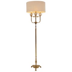 Vintage Maison Charles Style Floor Lamp, Brass and 'Lalique-Style' Crystal Flowers