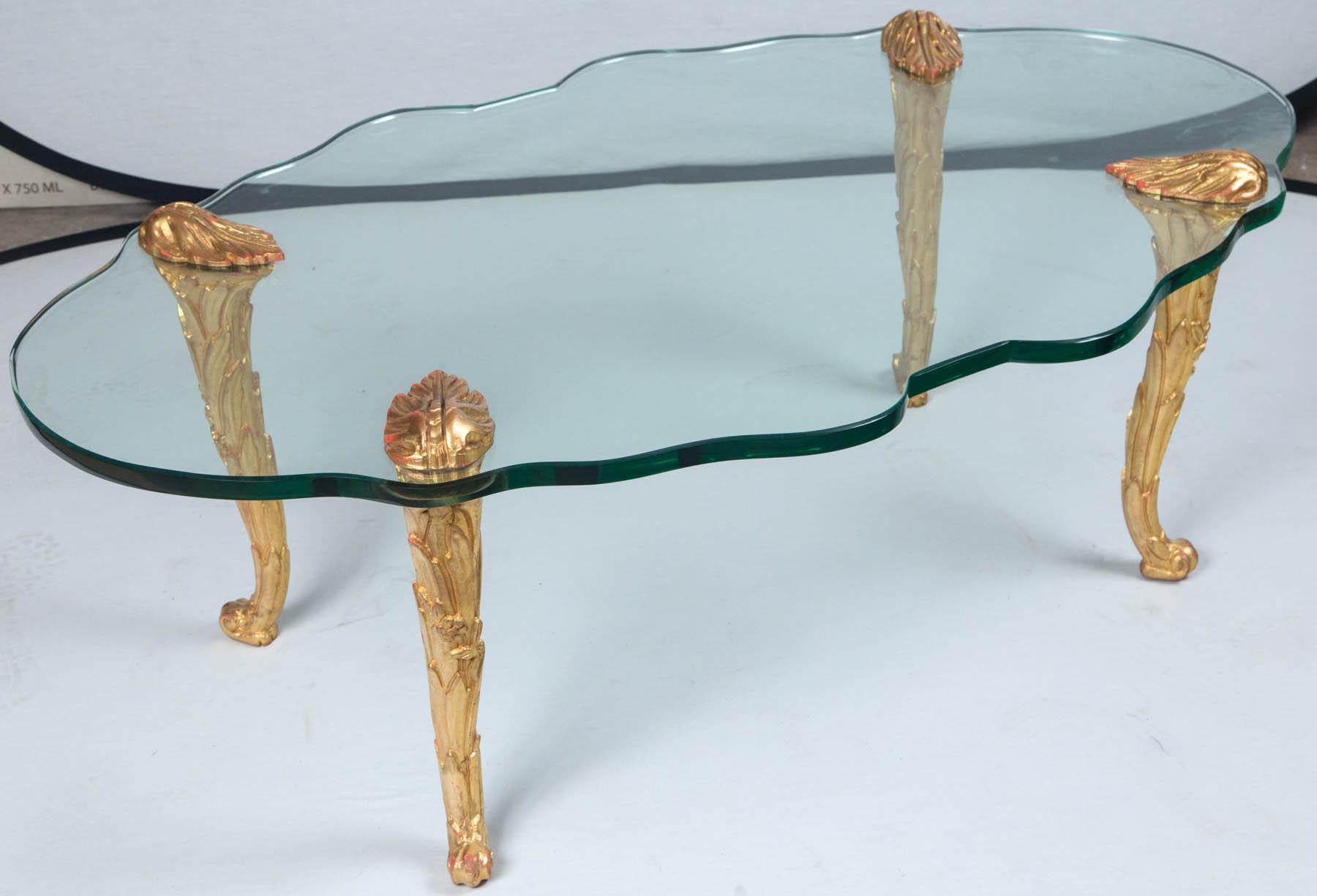 Maison Charles Style Glass and Giltwood Coffee Table, France, circa 1960s In Good Condition For Sale In Chappaqua, NY