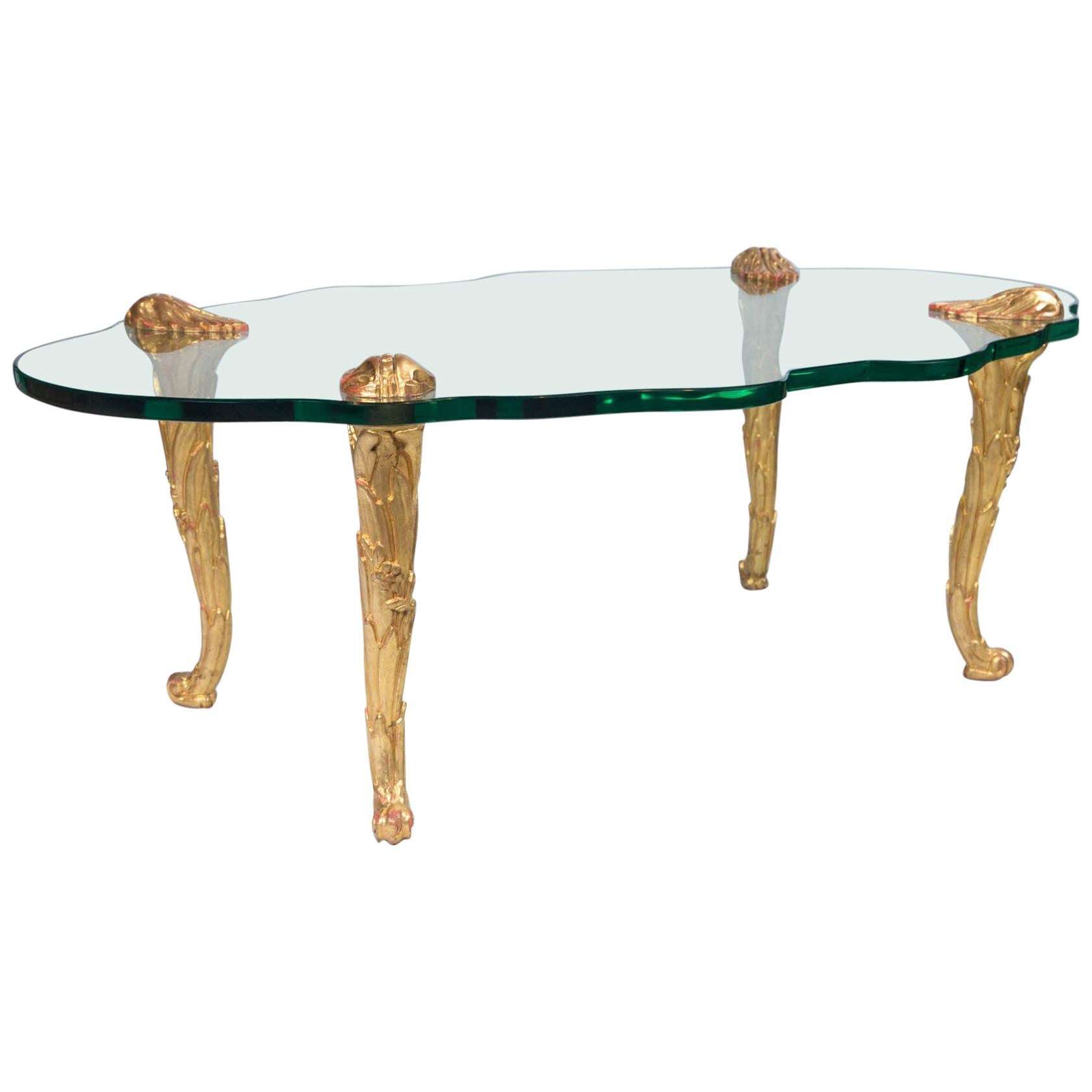 Maison Charles Style Glass and Giltwood Coffee Table, France, circa 1960s
