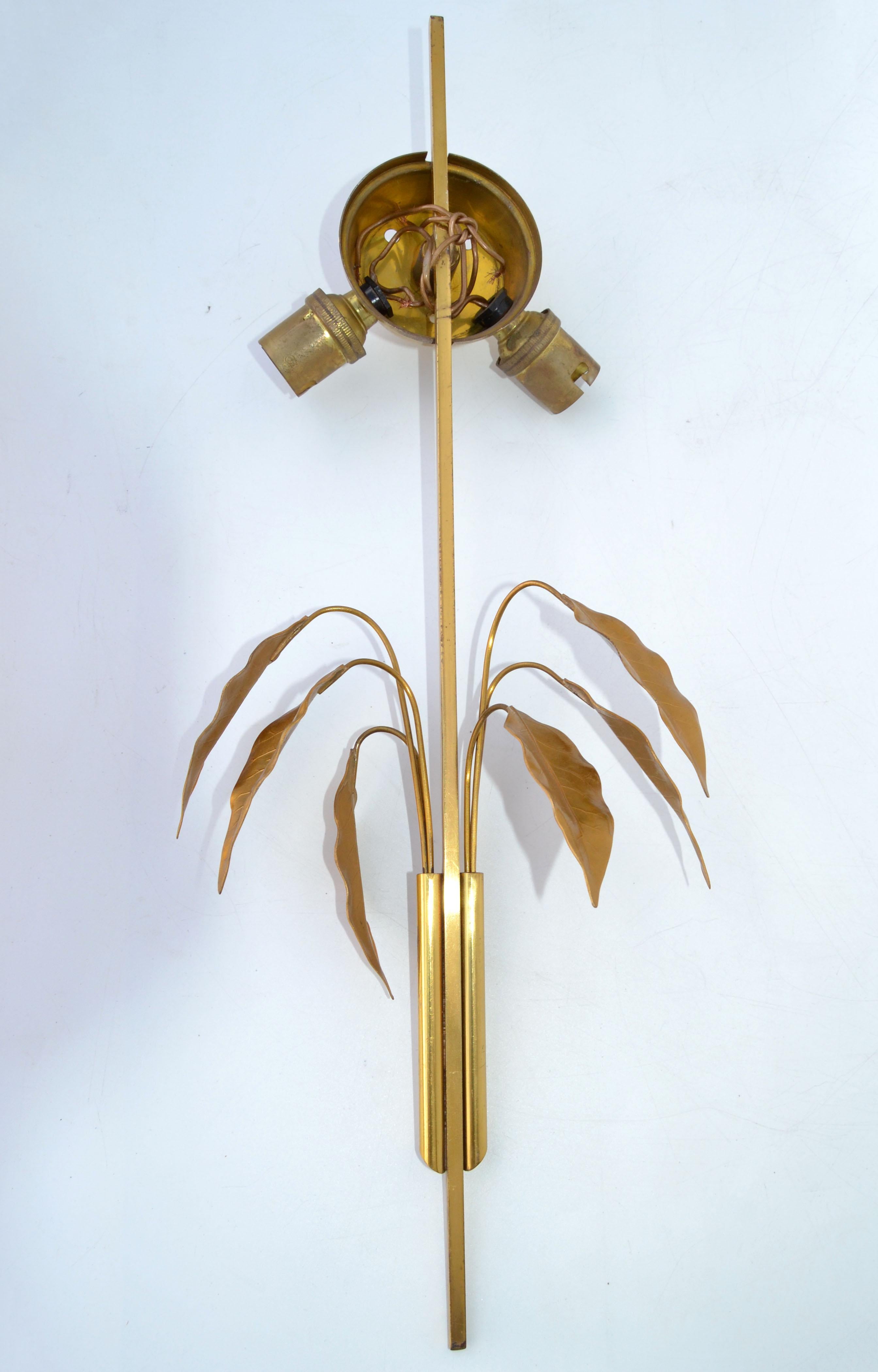 Maison Charles Style Gold Leaf and Brass Tree Leaves Sconces, Wall Lights, Pair For Sale 4