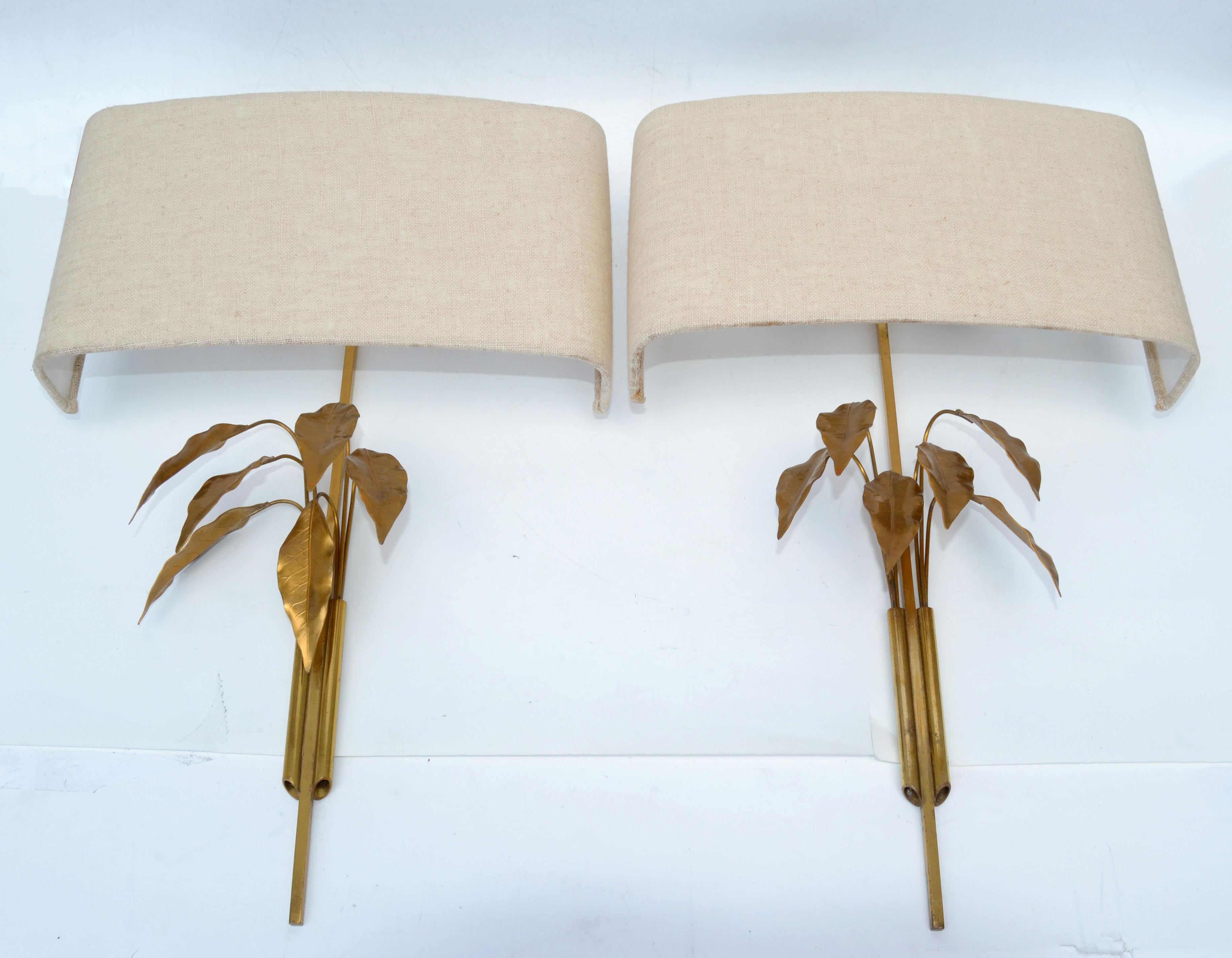 Apliques de pared con hojas de árbol en pan de oro y latón estilo Maison Charles, Pareja en venta 7