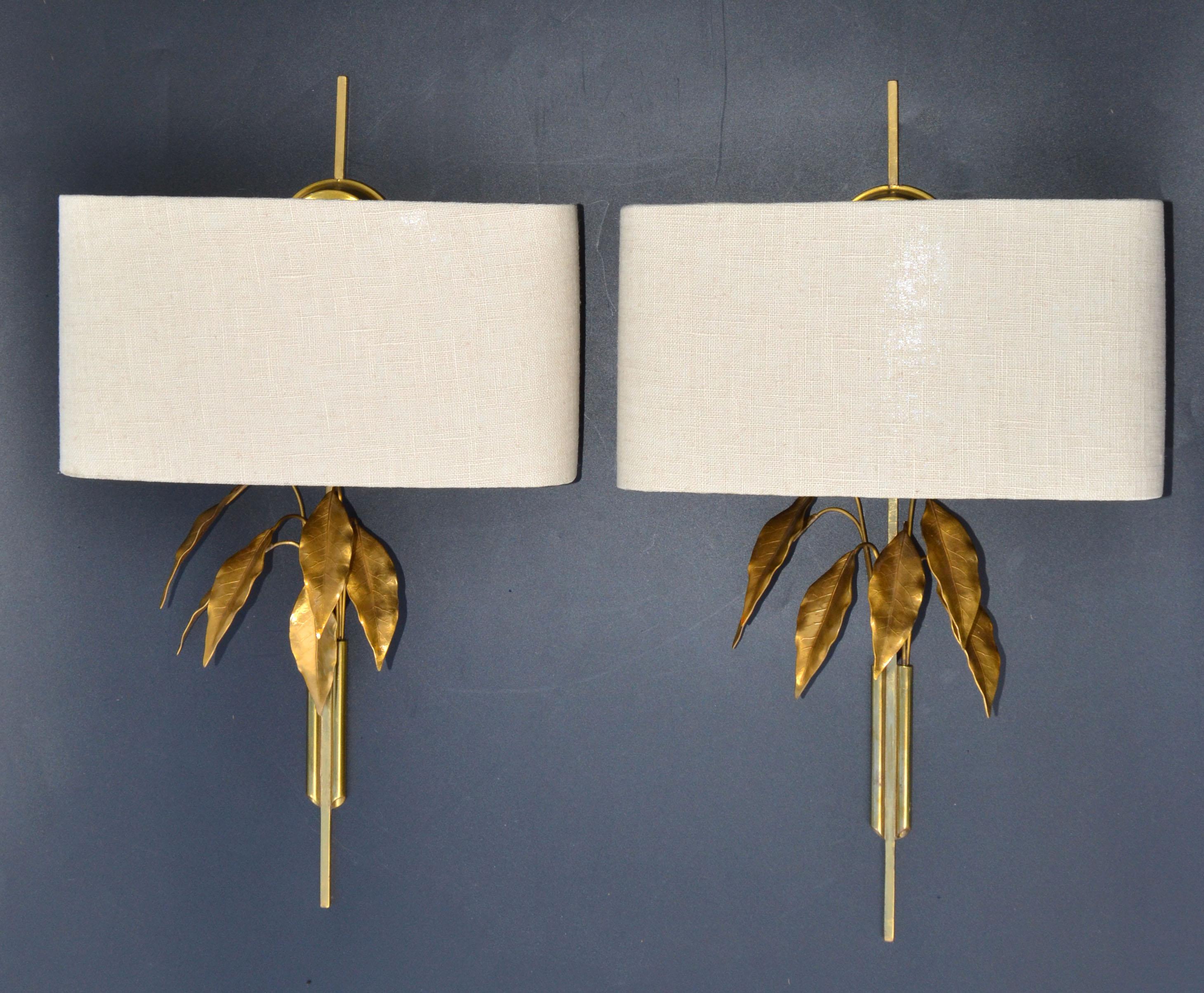 Maison Charles Style Gold Leaf and Brass Tree Leaves Sconces, Wall Lights, Pair For Sale 9