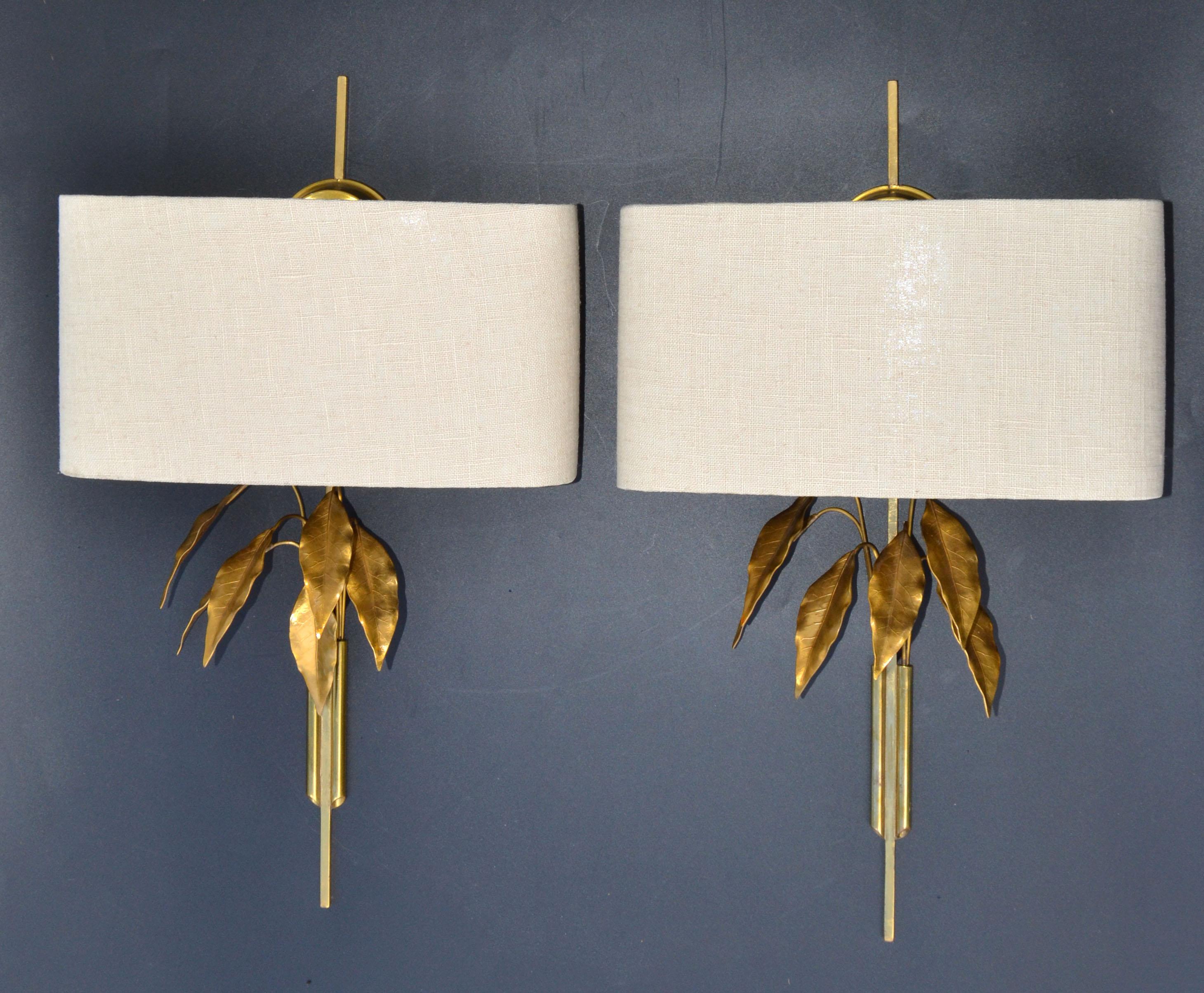 Apliques de pared con hojas de árbol en pan de oro y latón estilo Maison Charles, Pareja en venta 8