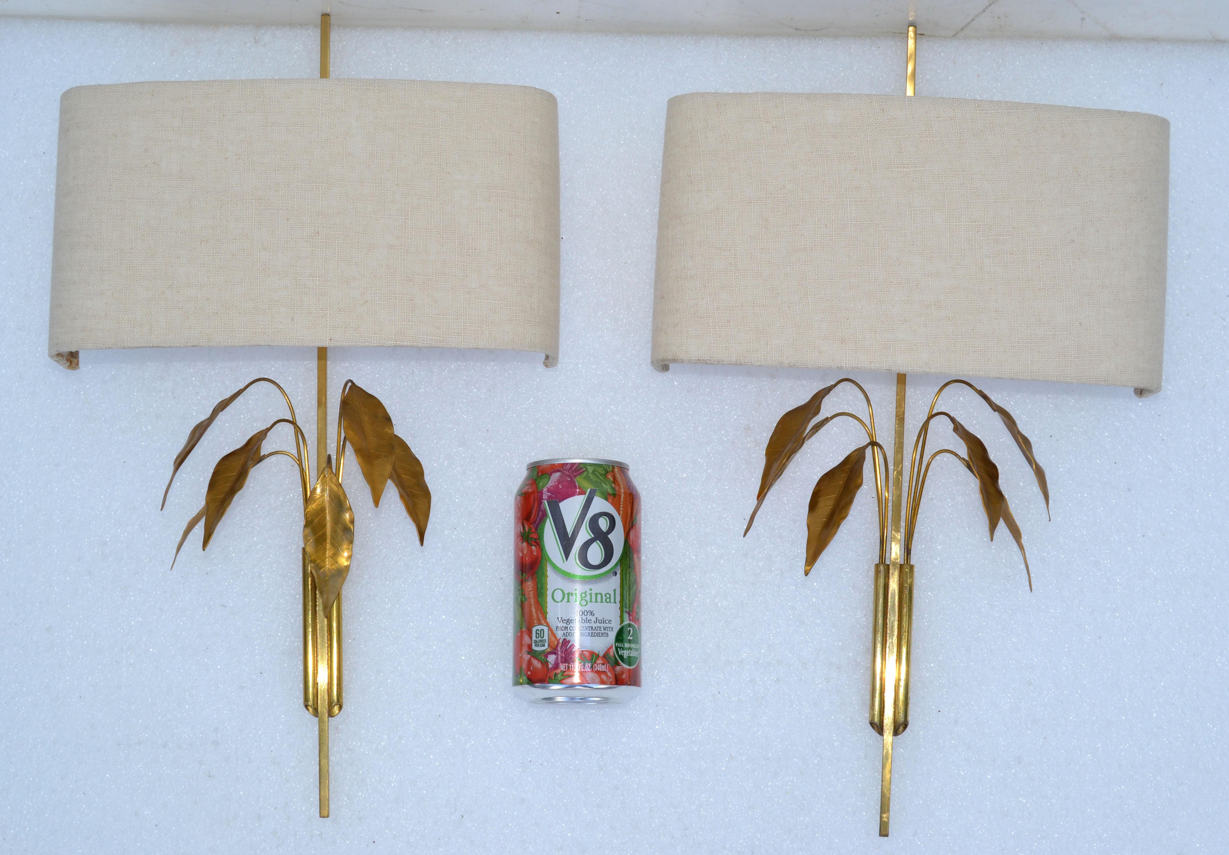 Maison Charles Style Gold Leaf and Brass Tree Leaves Sconces, Wall Lights, Pair In Good Condition For Sale In Miami, FL