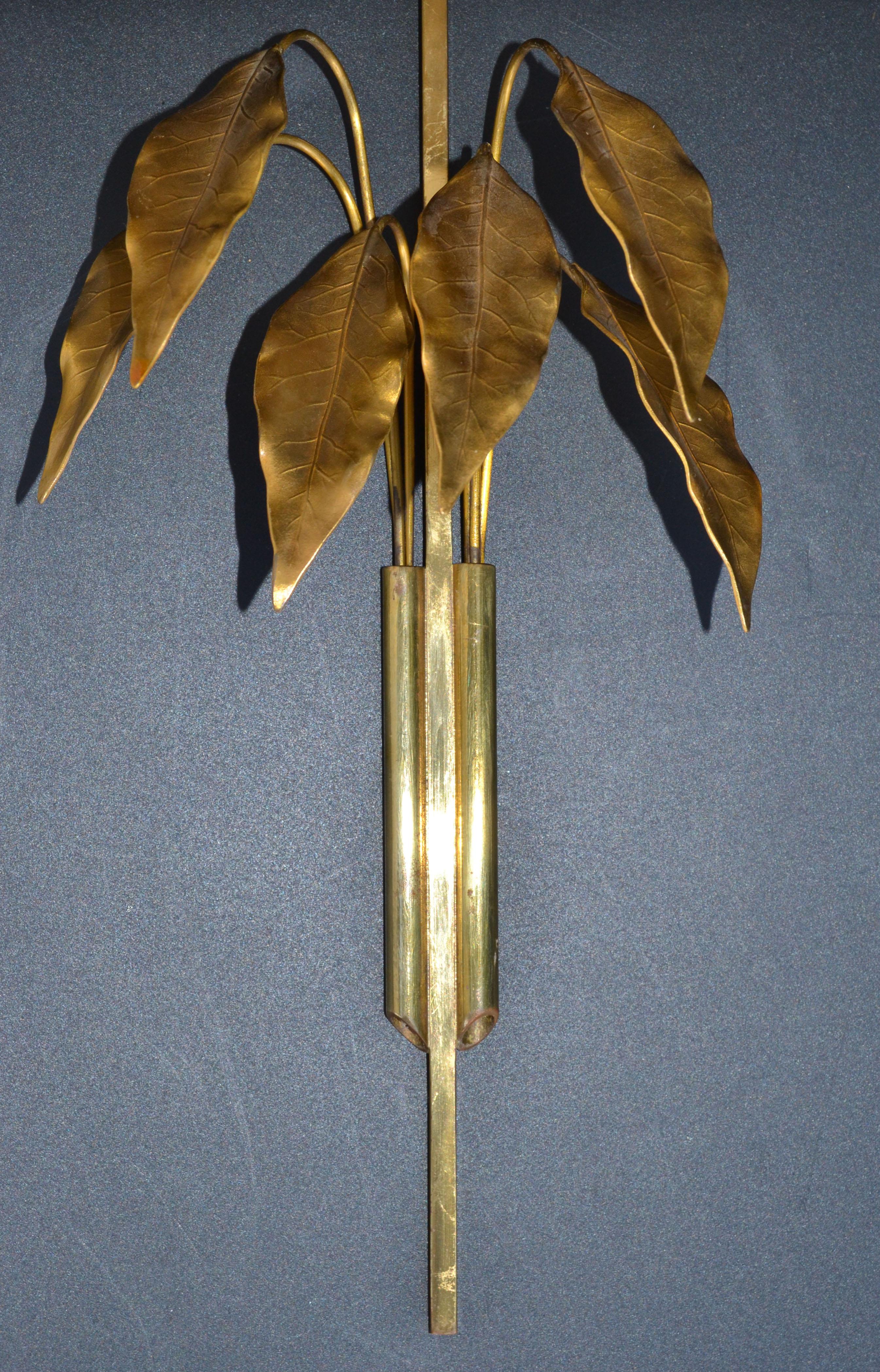 Maison Charles Style Gold Leaf and Brass Tree Leaves Sconces, Wall Lights, Pair For Sale 2