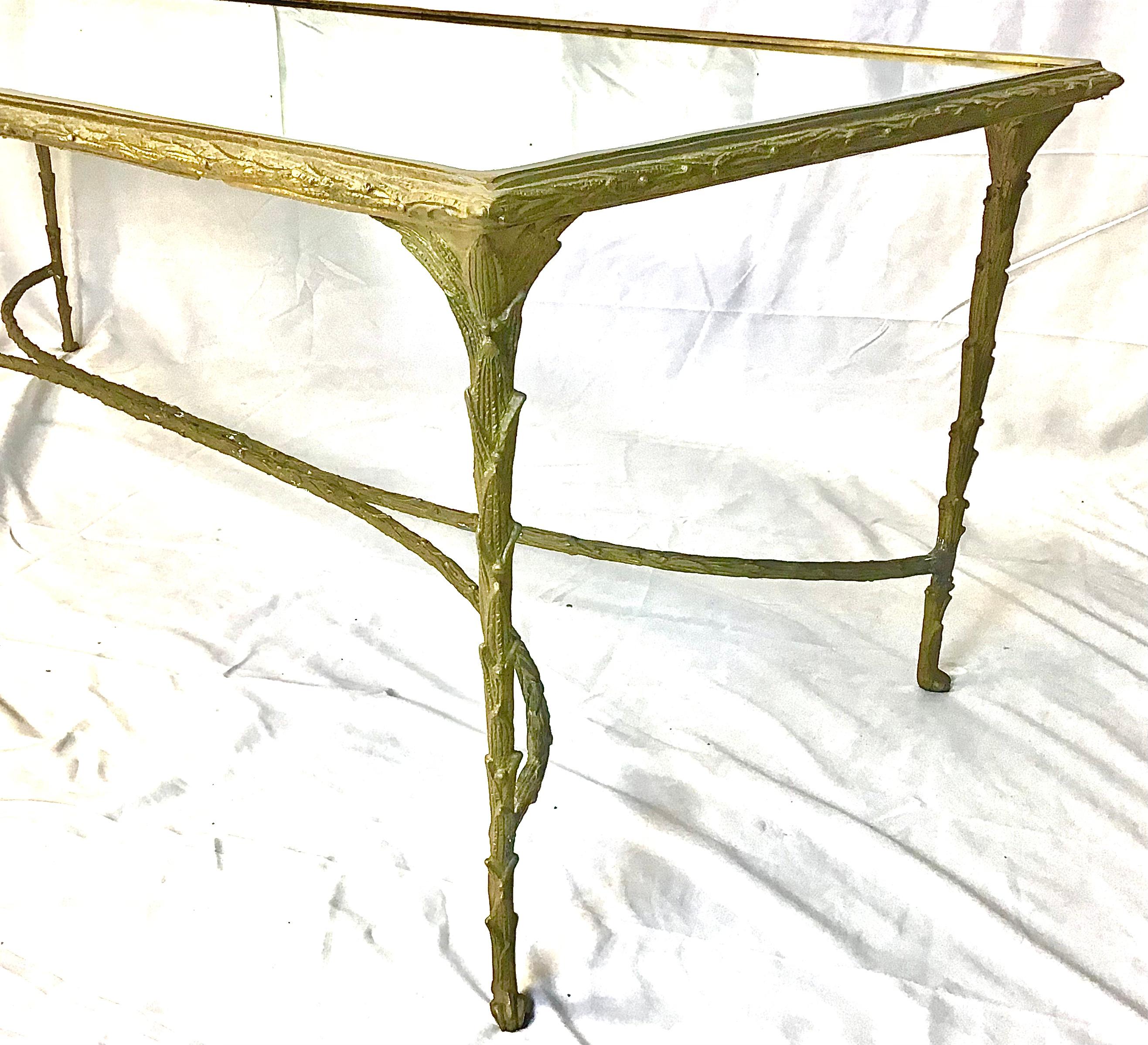 Mid-Century Modern Maison Charles Style Mirrored Top Bronze Coffee Table