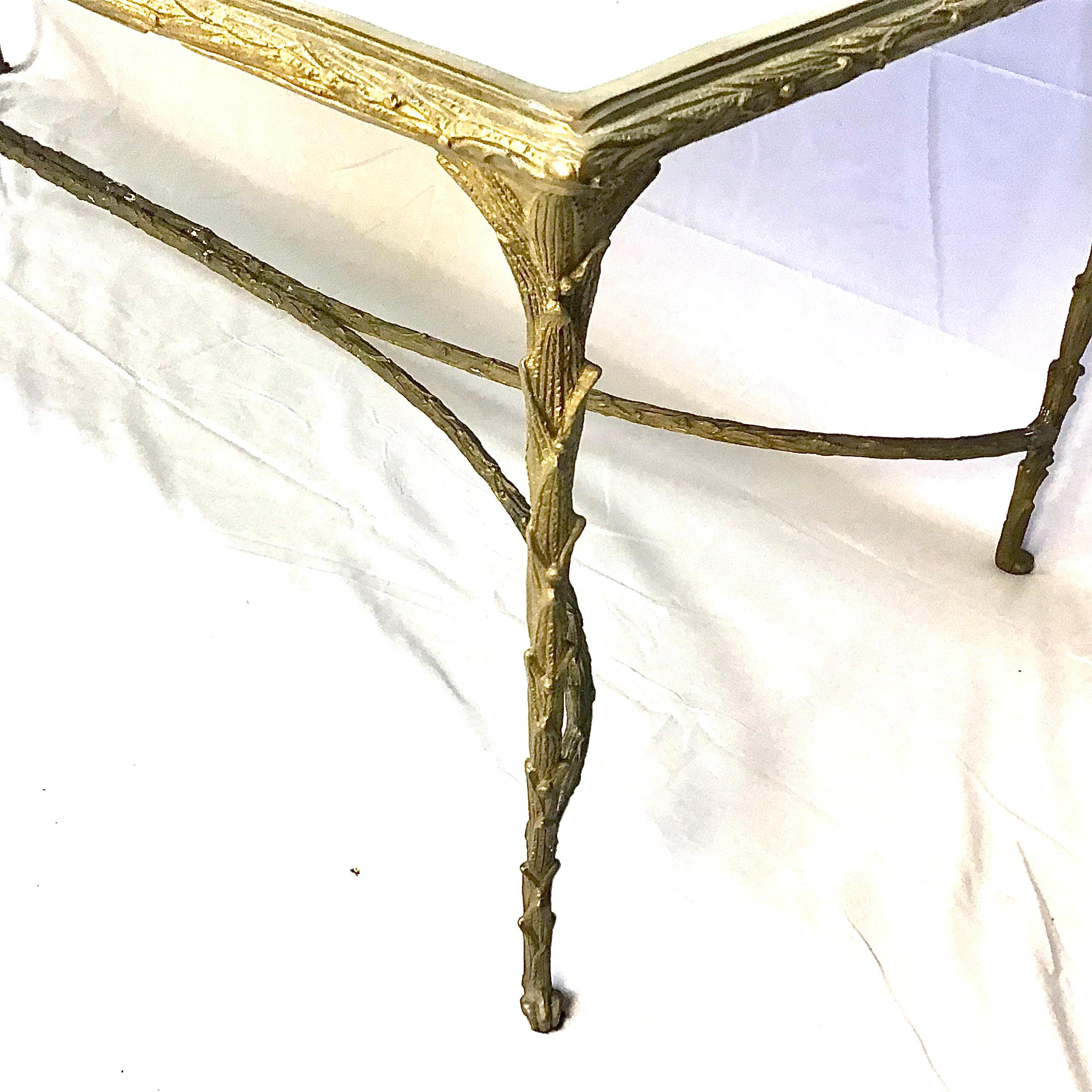 Maison Charles Style Mirrored Top Bronze Coffee Table In Fair Condition In Bradenton, FL