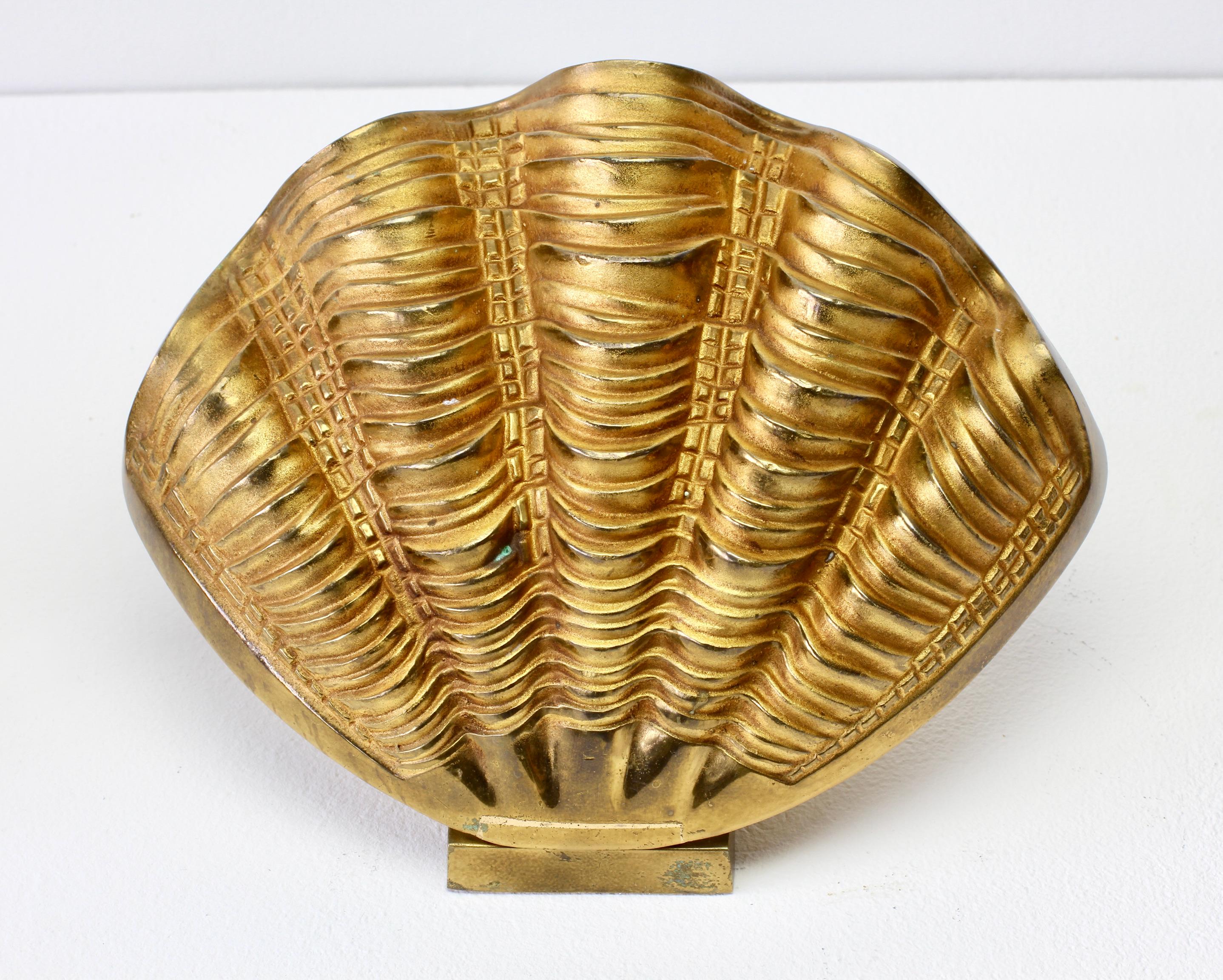 Maison Charles Style Pair of Mid-Century Bronze Clam Shell Wall Lights Sconces 1