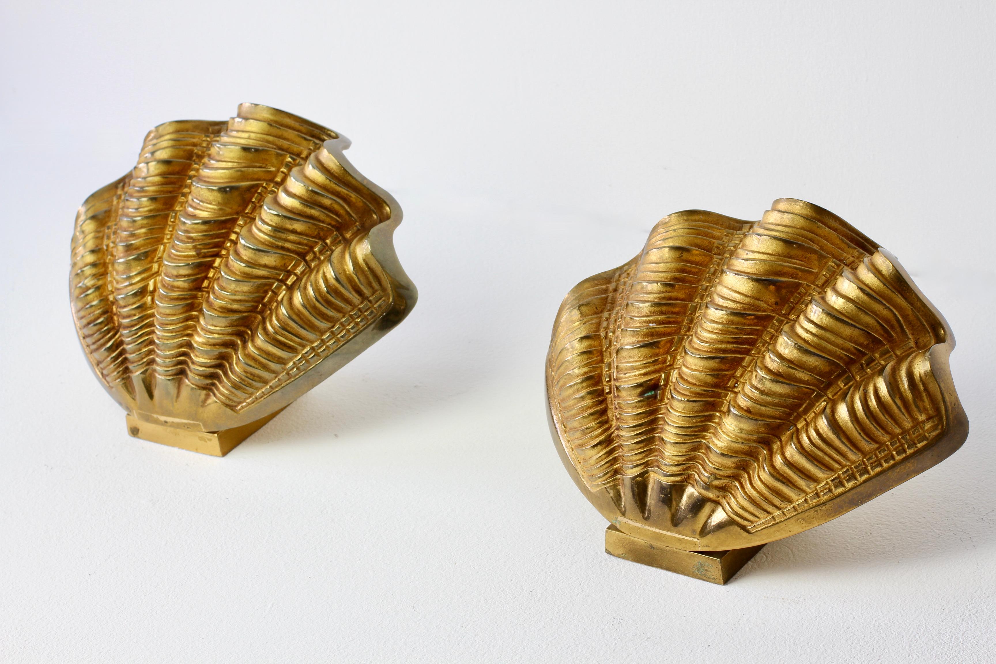 Mid-Century Modern Maison Charles Style Pair of Mid-Century Bronze Clam Shell Wall Lights Sconces