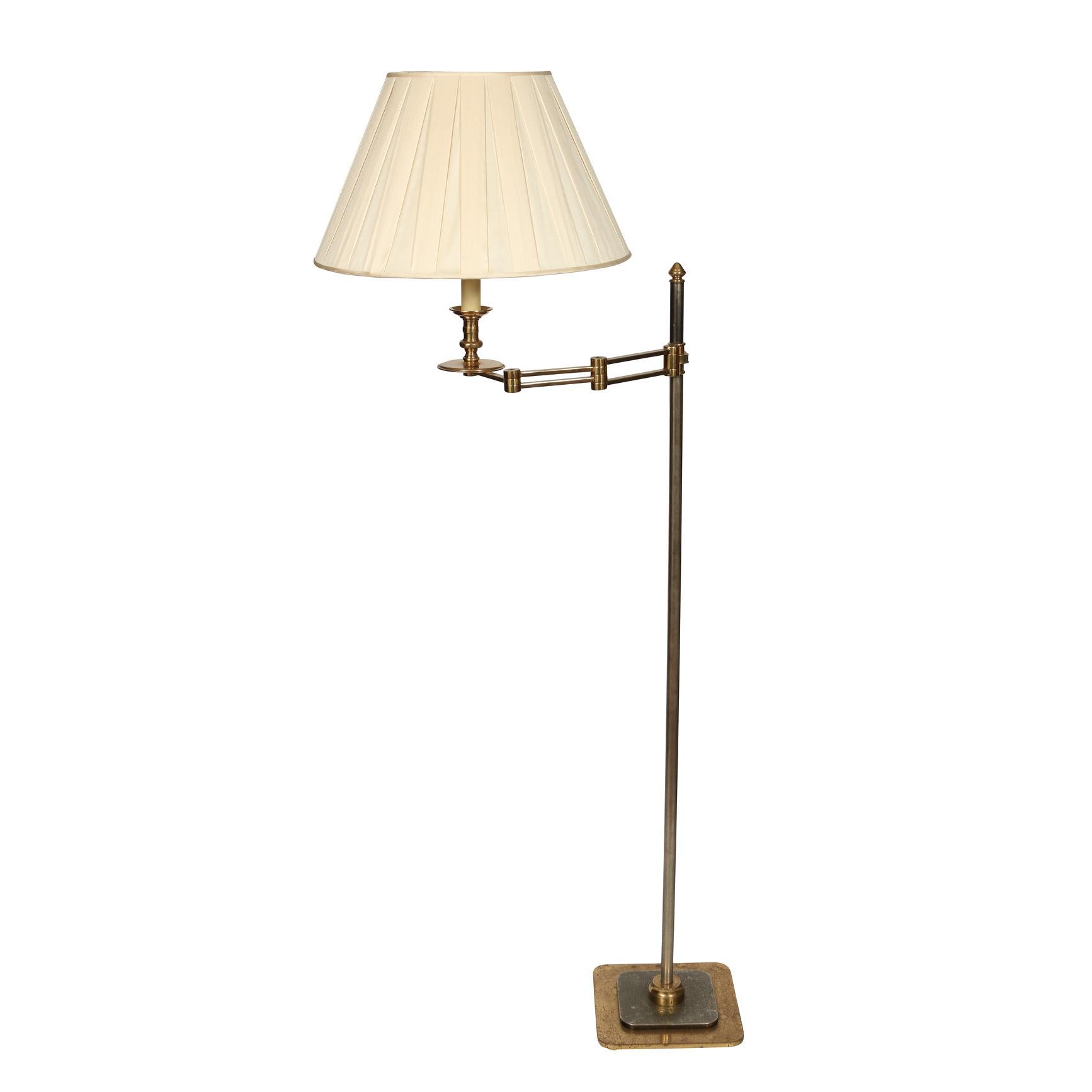 Maison Charles style, vintage brass, swing arm floor lamp. When arm is open it extends to 17