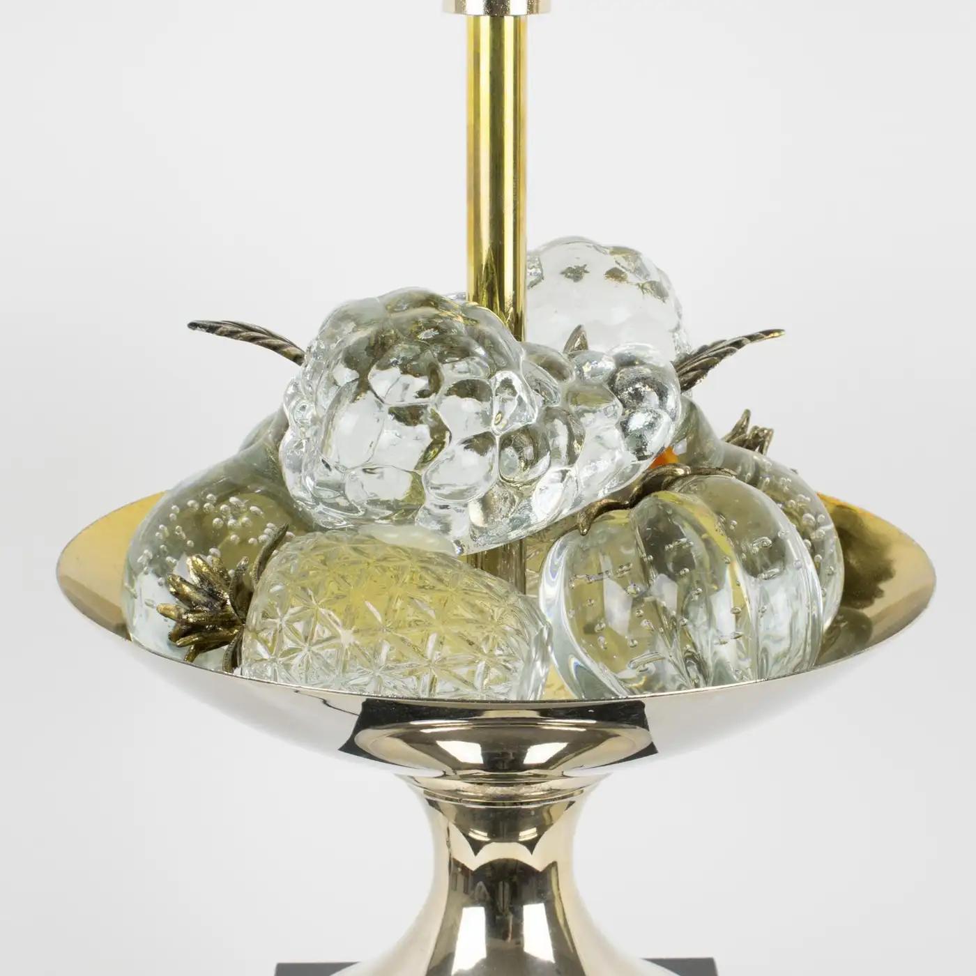 Lampe de table de la Maison Charles Fruits en émail noir et cristal, France 1960 en vente 6