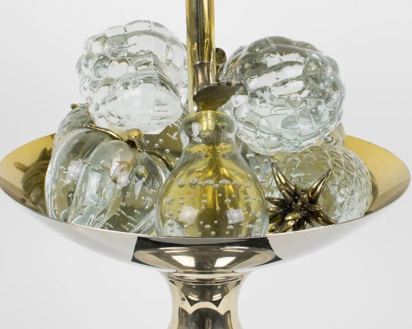 Maison Charles Table Lamp Black Enamel and Crystal Fruits, France 1960s For Sale 9