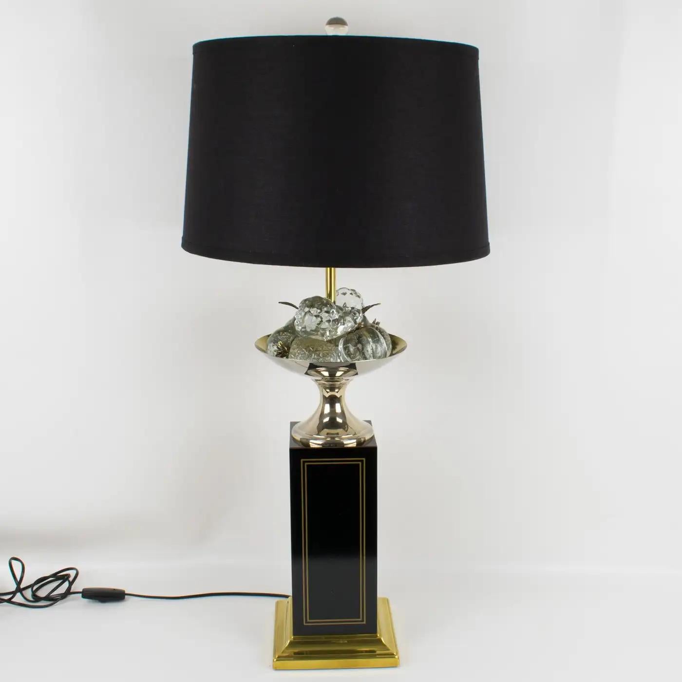 Maison Charles Table Lamp Black Enamel and Crystal Fruits, France 1960s For Sale 10
