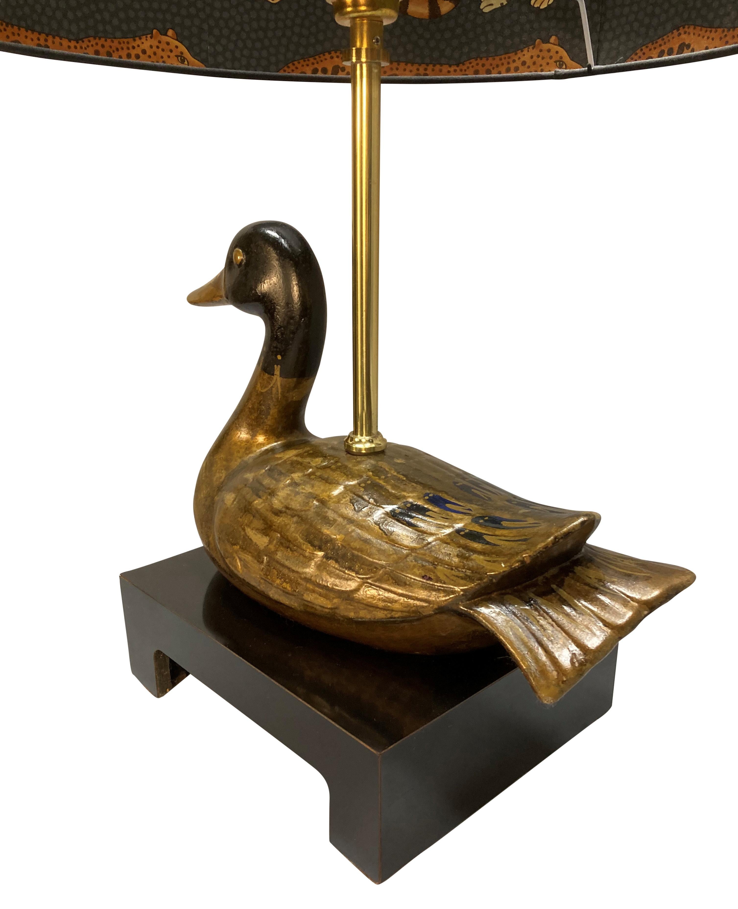 Mid-Century Modern Maison Charles Table Lamp Depicting A Hand Painted Duck For Sale