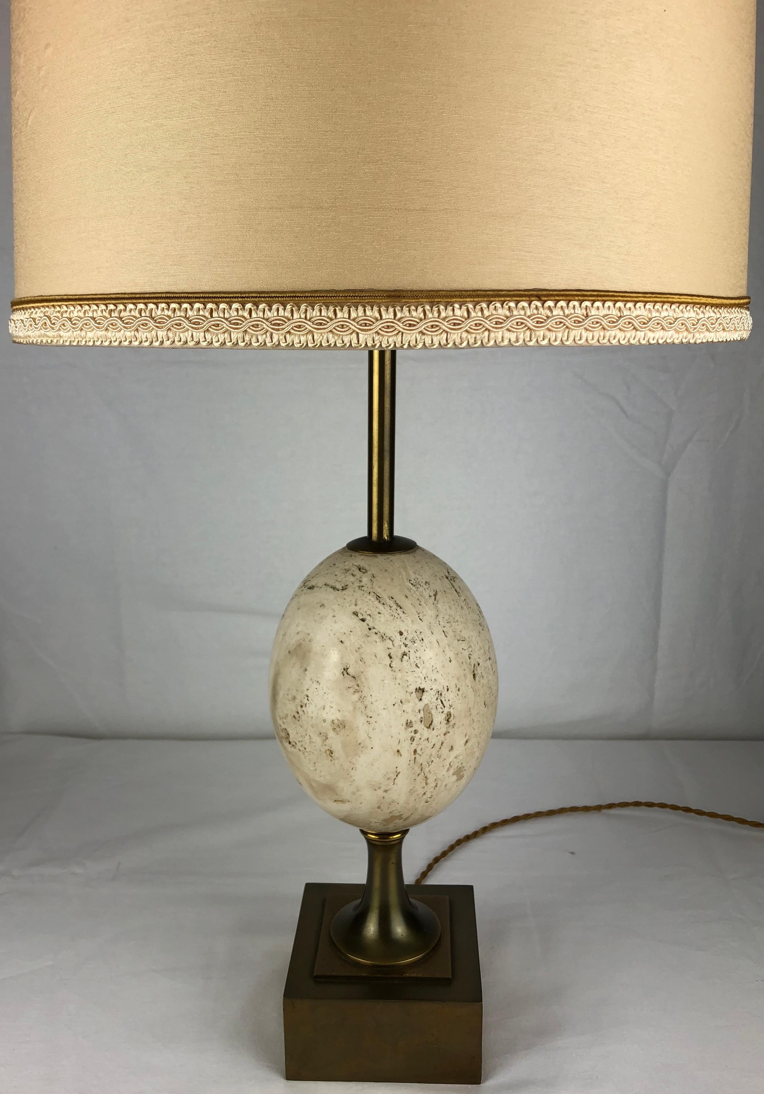 Maison Charles Travertine Table Lamp with Brass Mounts, Signed In Good Condition For Sale In Miami, FL