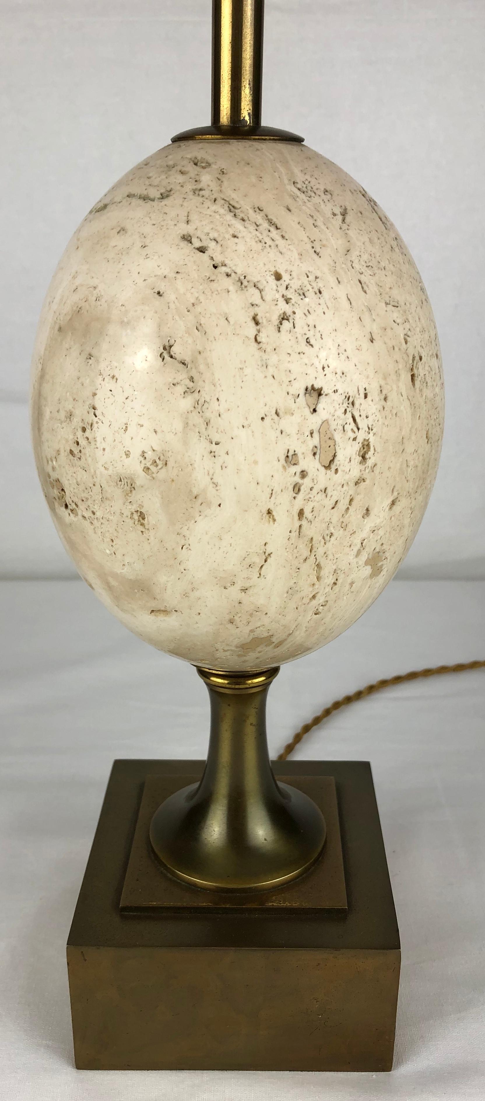 Maison Charles Travertine Table Lamp with Brass Mounts, Signed For Sale 1