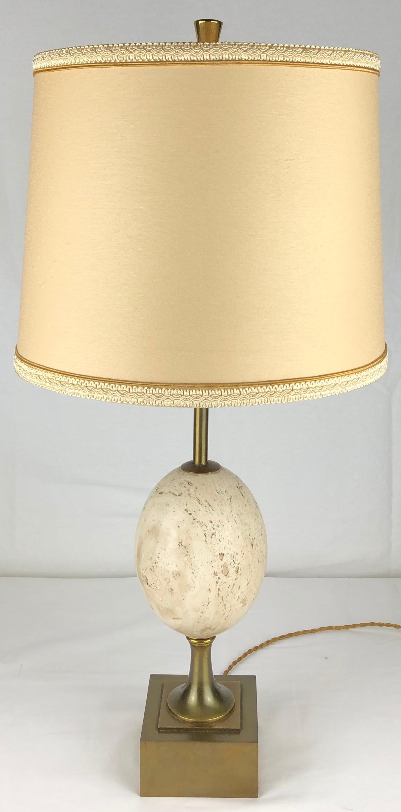 Maison Charles Travertine Table Lamp with Brass Mounts, Signed For Sale 2