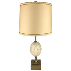 Maison Charles Travertine Table Lamp with Brass Mounts, Signed