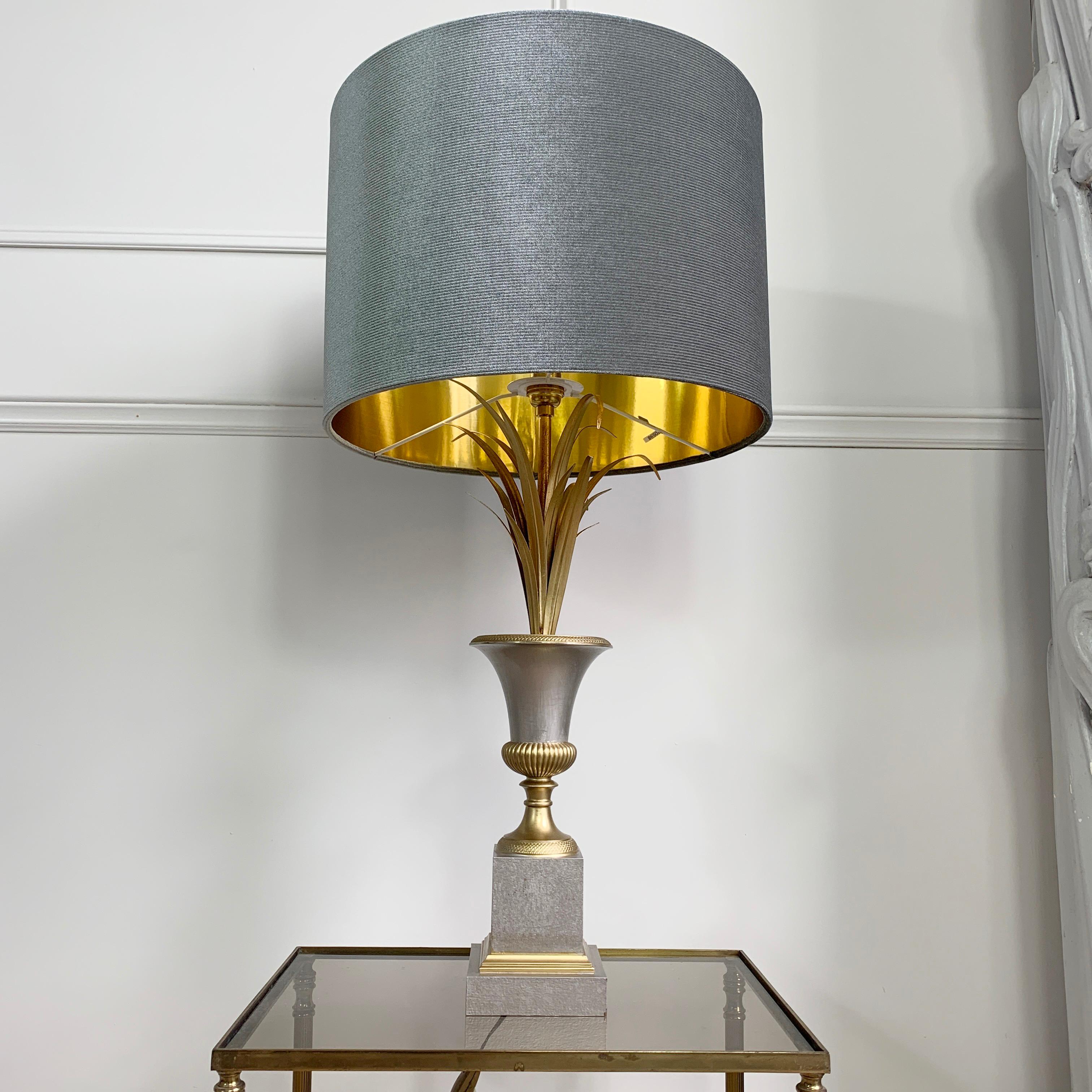French Maison Charles Vase Roseaux Silver and Gold Table Lamp For Sale