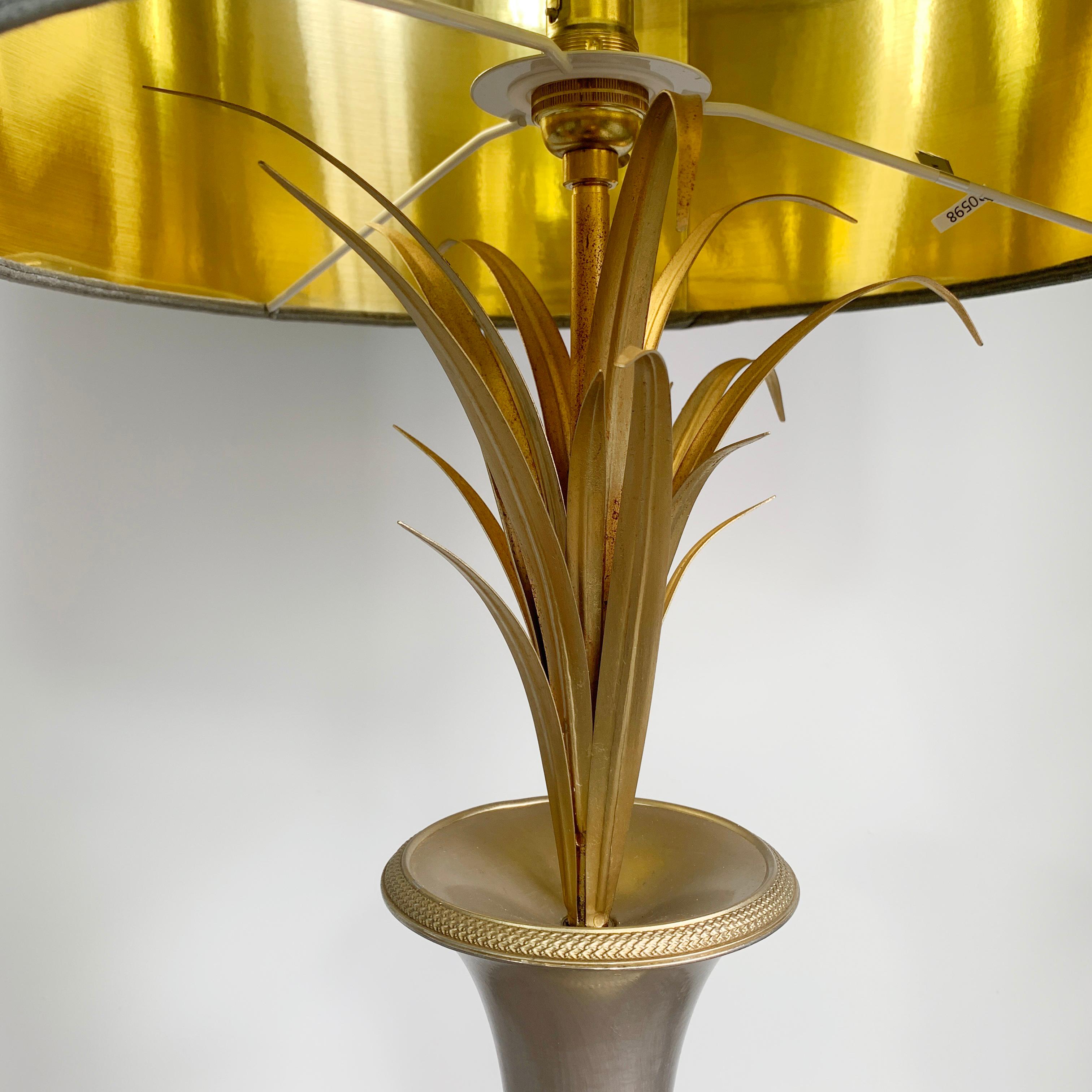 Fin du 20e siècle Lampe de bureau Roseaux argentée et dorée Maison Charles en vente