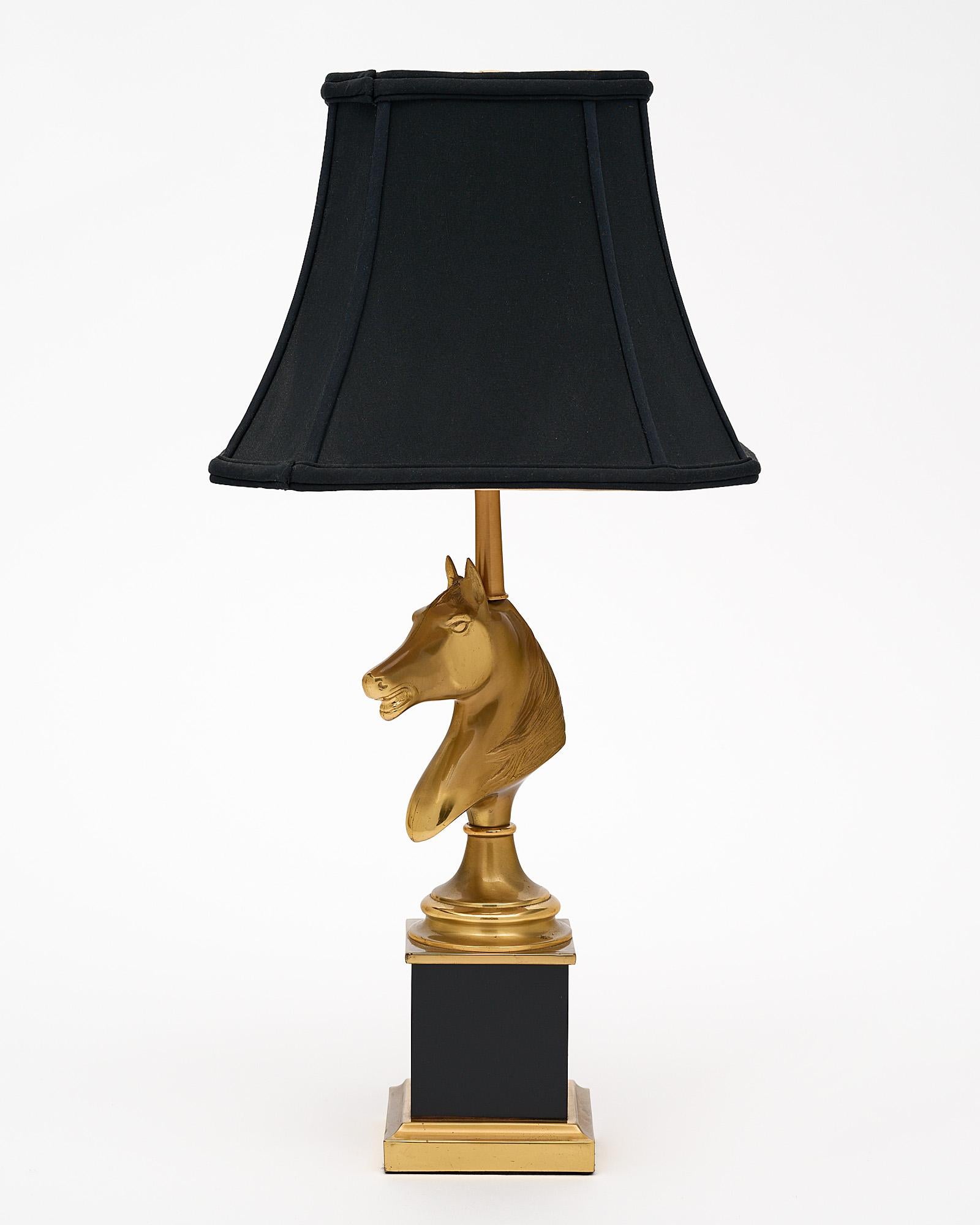 Maison Charles Vintage Brass Horse Head Lamp In Good Condition In Austin, TX