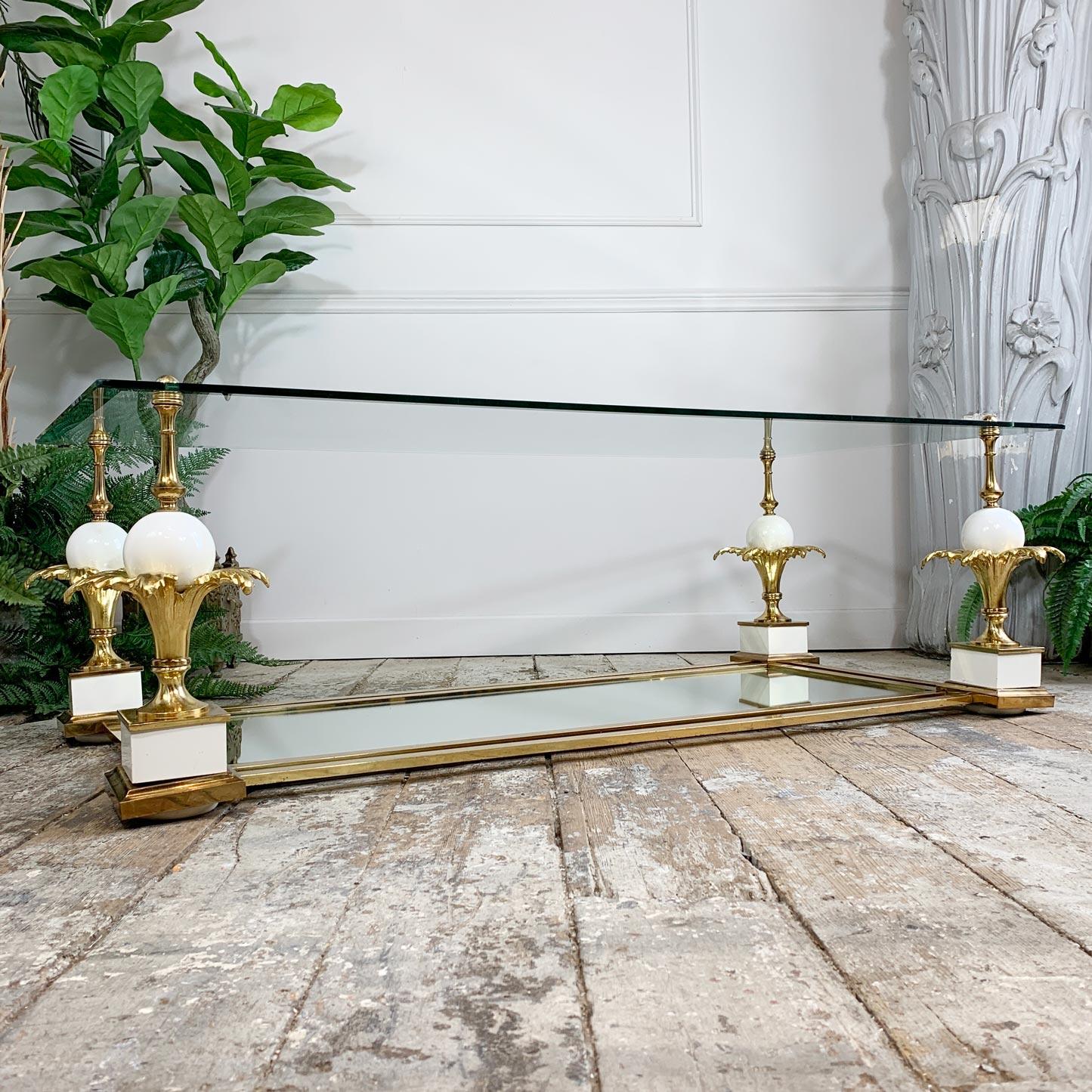 French Maison Charles Wood and Brass Pineapple Coffee Table