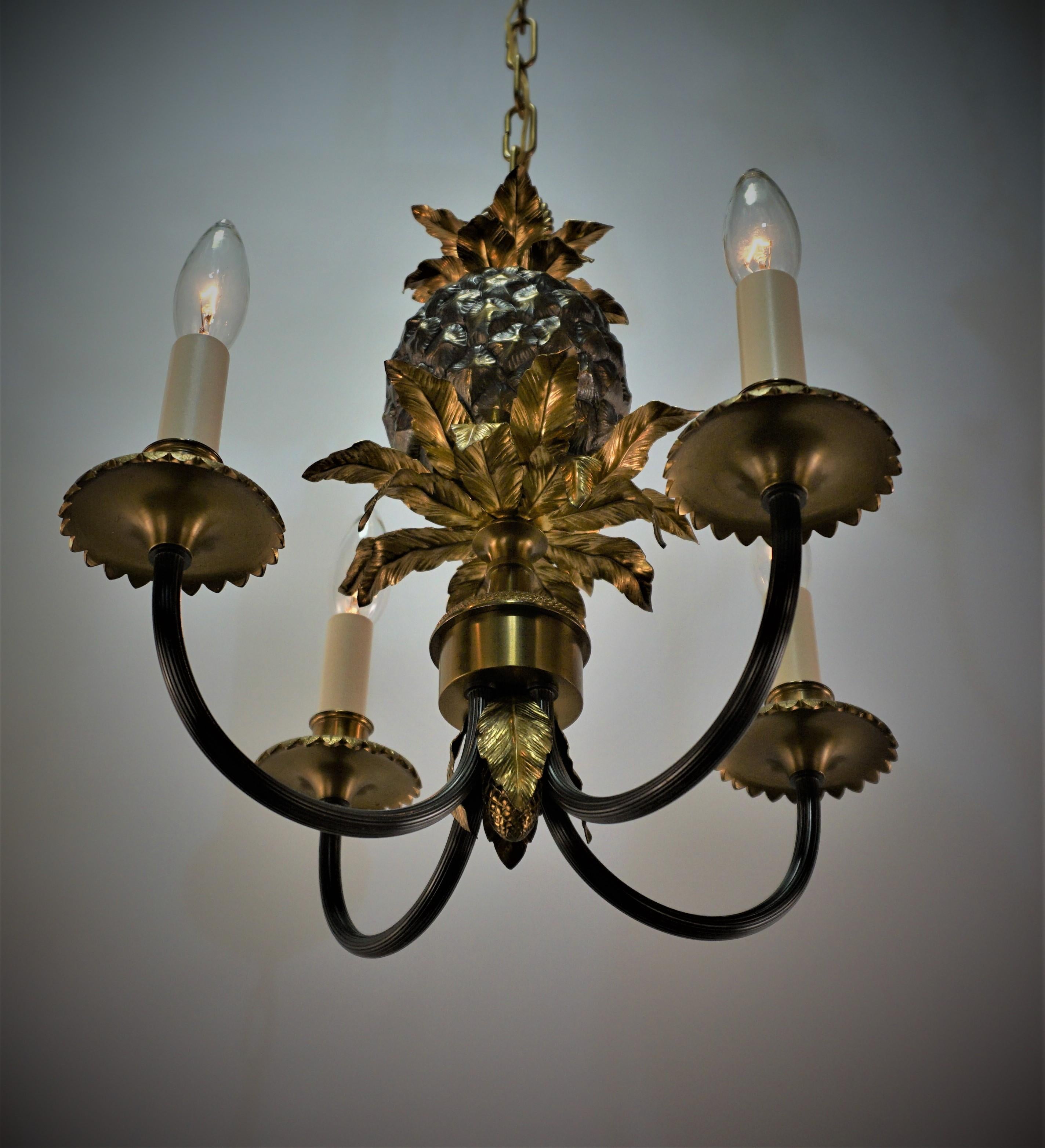 Late 20th Century Maison Charles's Pineapple Bronze Chandelier