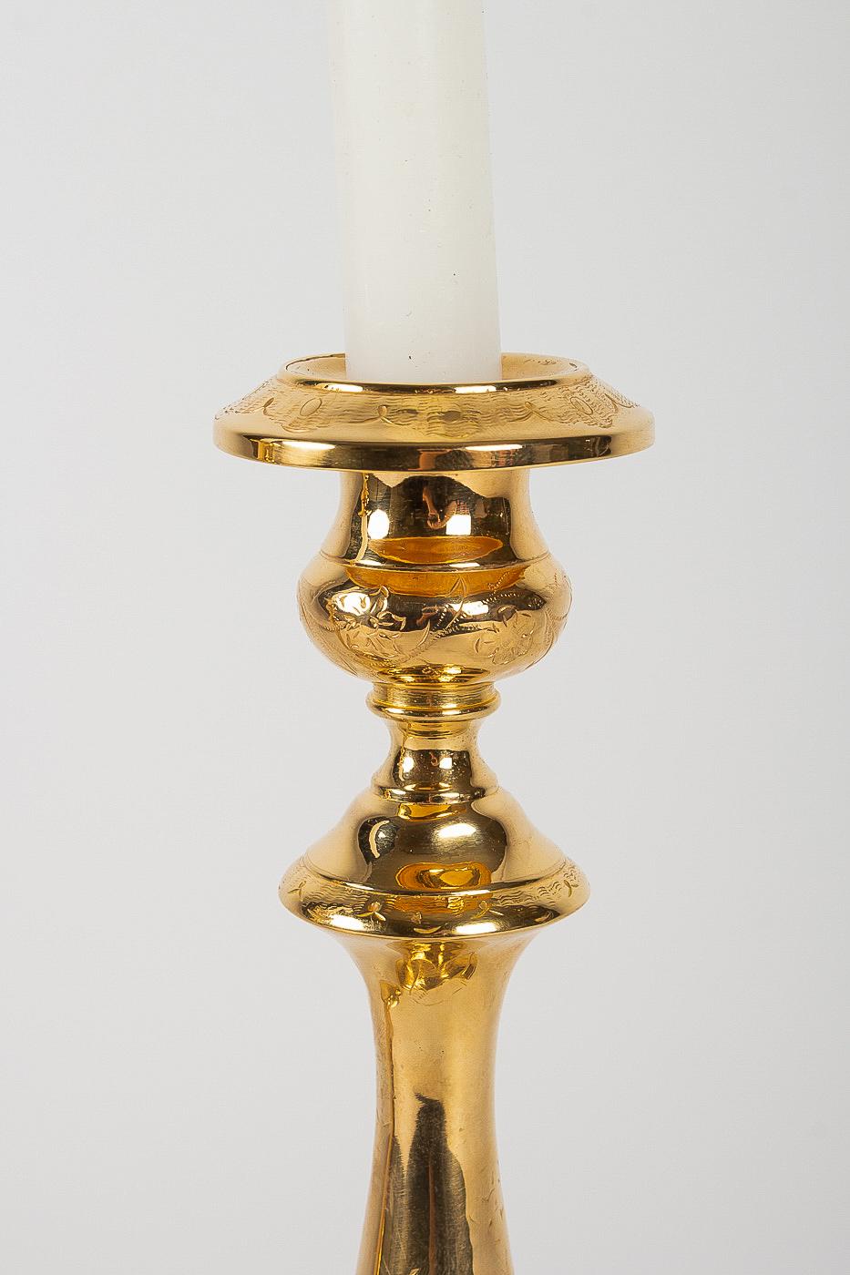 Maison Christofle, 19th-Century Pair of Silvered and Gilted Metal Candlesticks In Good Condition For Sale In Saint Ouen, FR