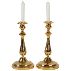 Maison Christofle, 19th-Century Pair of Silvered and Gilted Metal Candlesticks