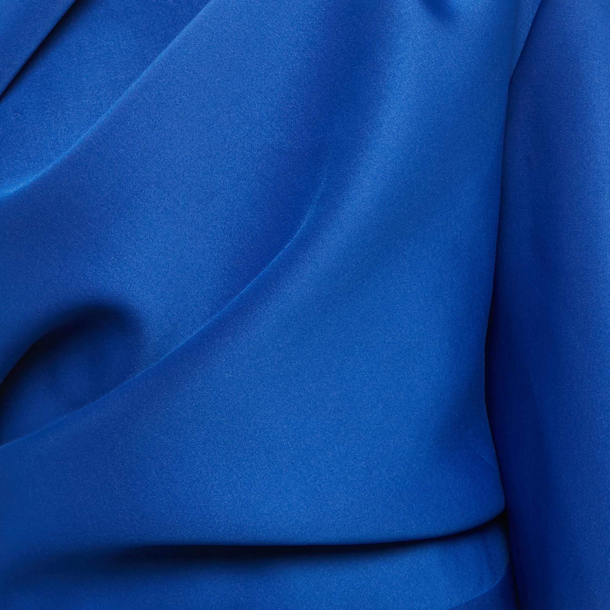 Maison De La Sirena Royal Blue Jersey Draped One-Shoulder Midi Dress S In Good Condition For Sale In Dubai, Al Qouz 2
