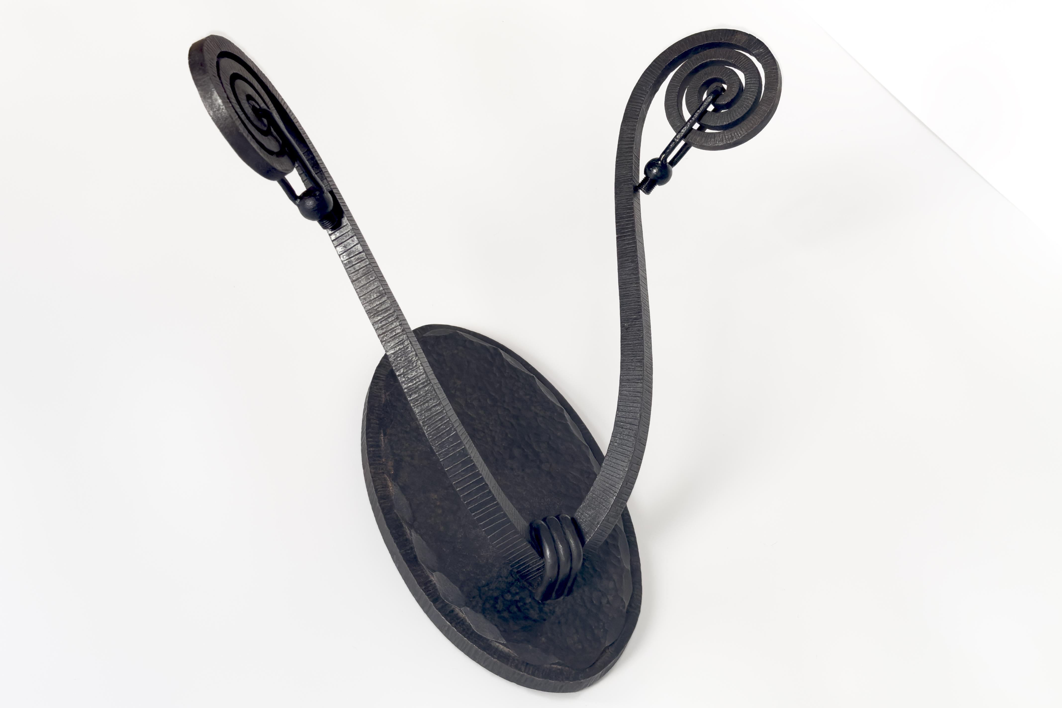 Pair of Maison Degué Wrought Iron sconces with Signed Glass shades French Design For Sale 1