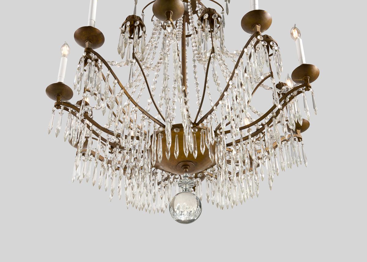 Metal Maison Delisle, Crystal Chandelier, France, circa 1960 For Sale