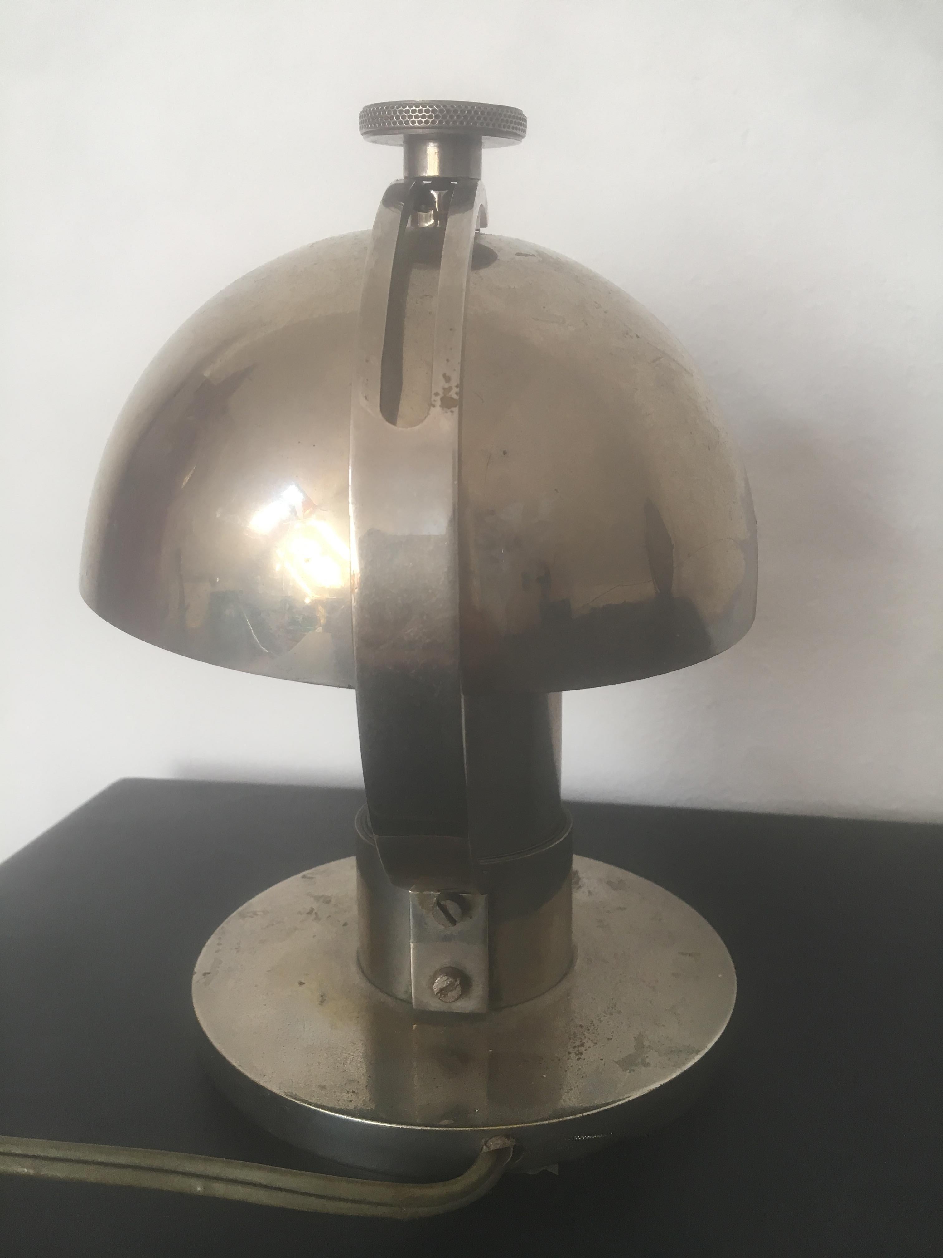 Maison Desny Art Deco Modernist Nickeled Metal Table Lamp, French, 1930s For Sale 1