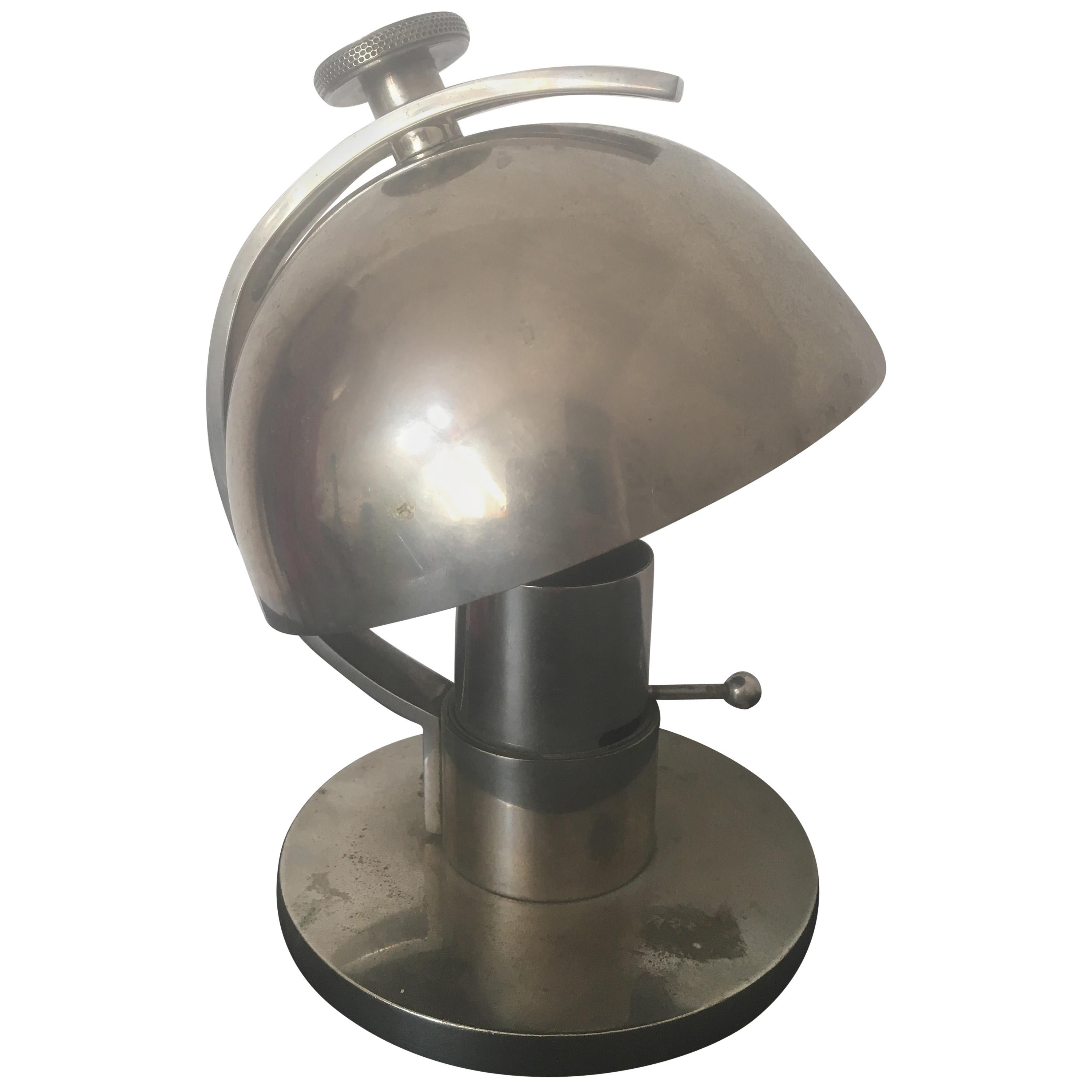 Maison Desny Art Deco Modernist Nickeled Metal Table Lamp, French, 1930s For Sale
