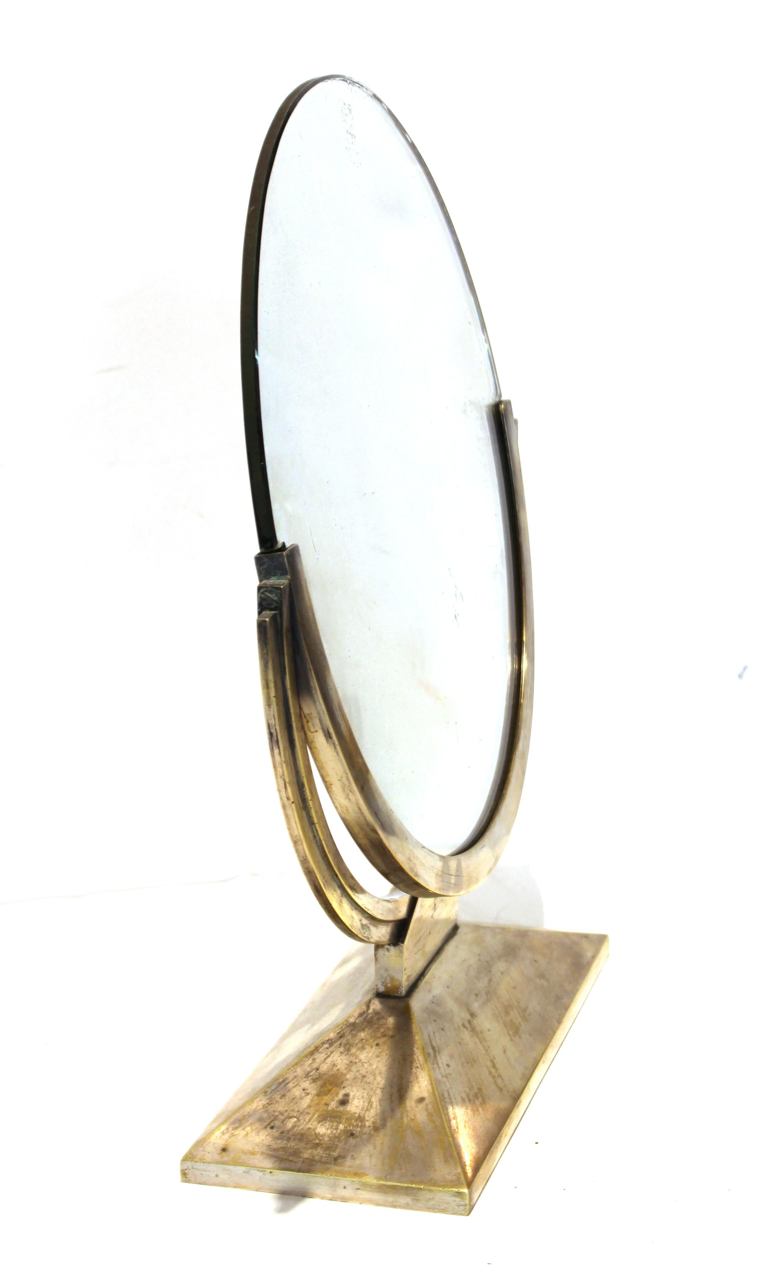 Bronze Miroir de table ou de coiffeuse rond de style Art Déco attribué à la Maison Desny en vente