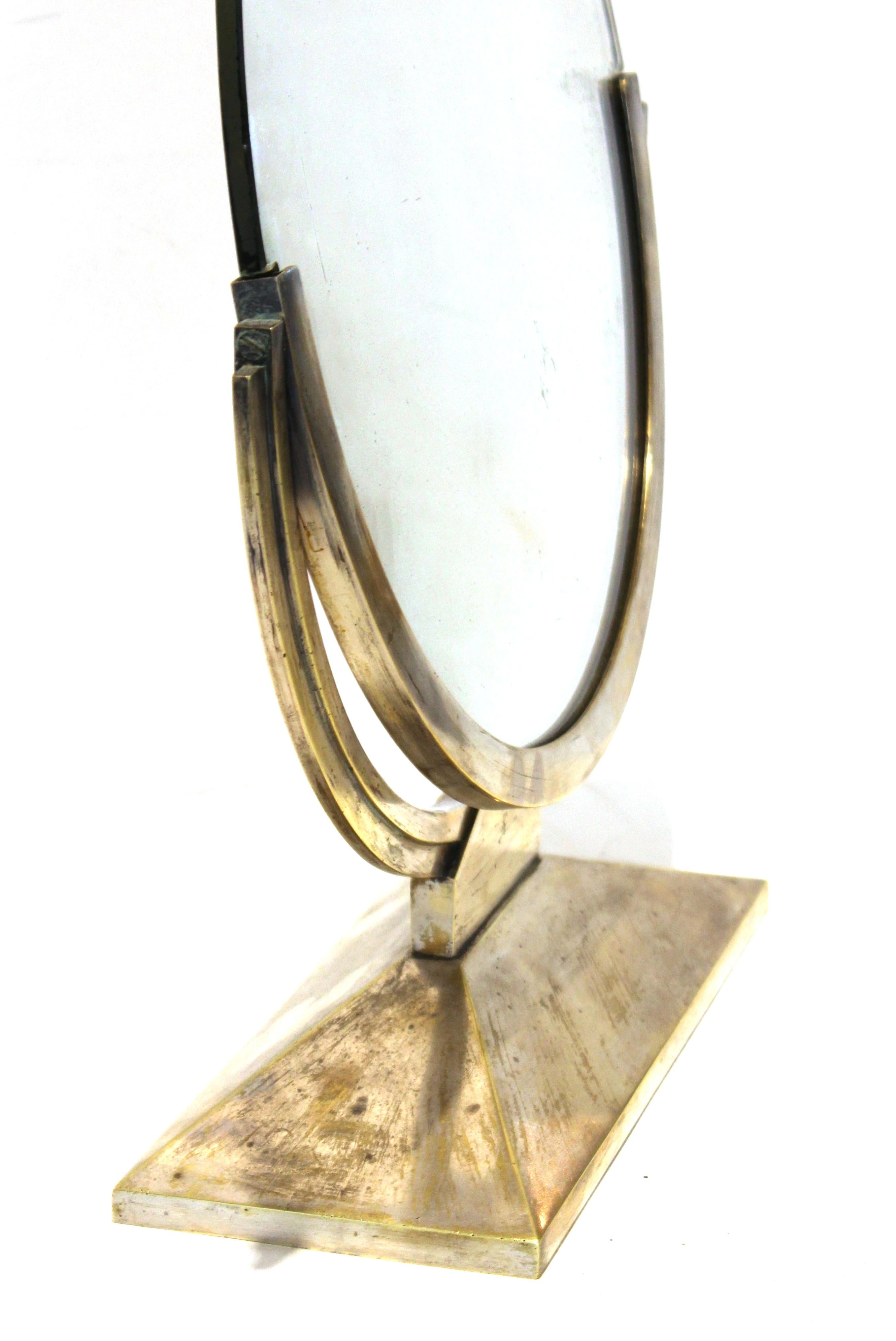 Bronze Maison Desny Attributed French Art Deco Round Tabletop or Vanity Mirror For Sale