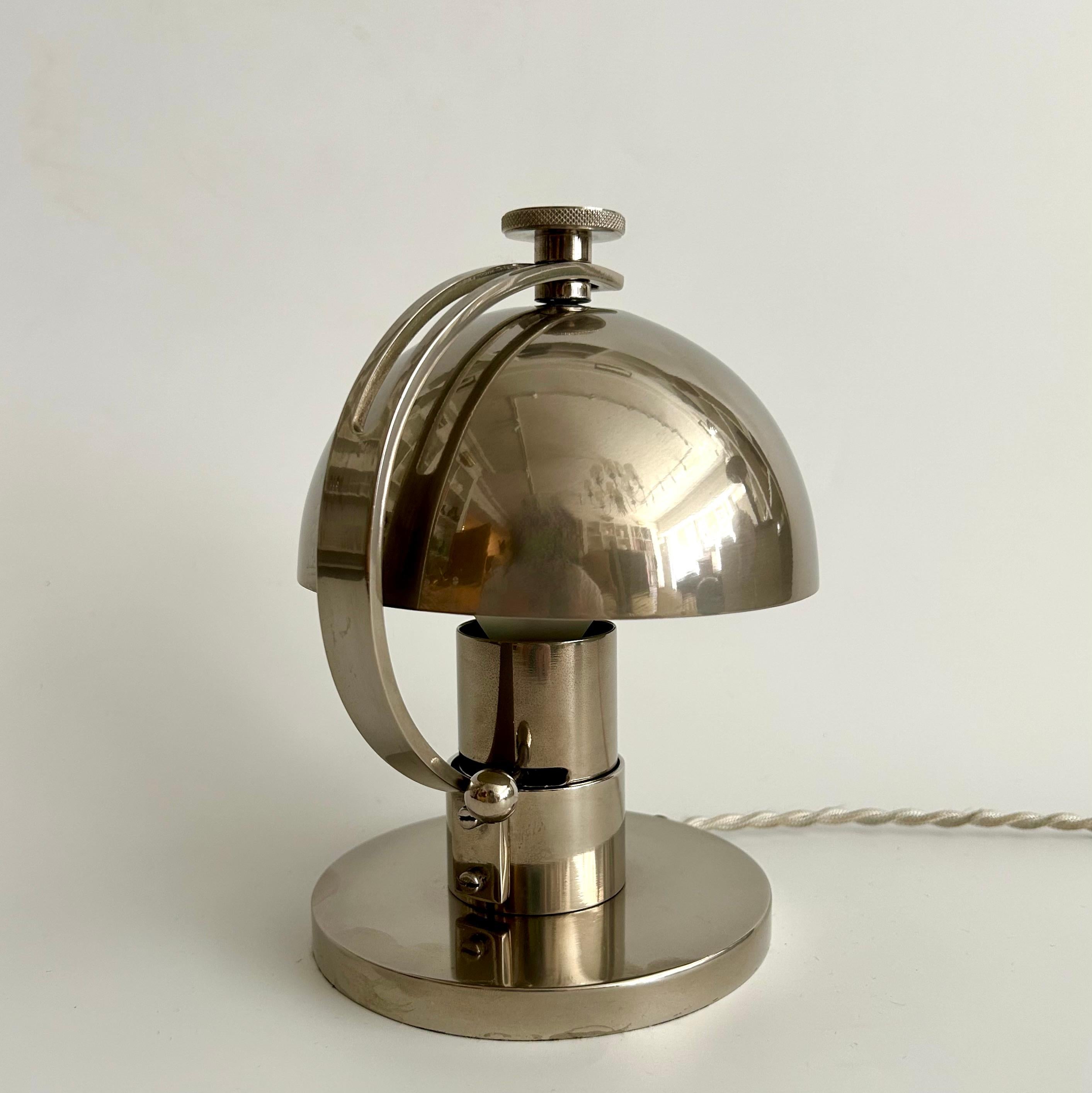 Art Deco Maison Desny Nickel-Plated Table Lamp, Circa 1930 For Sale
