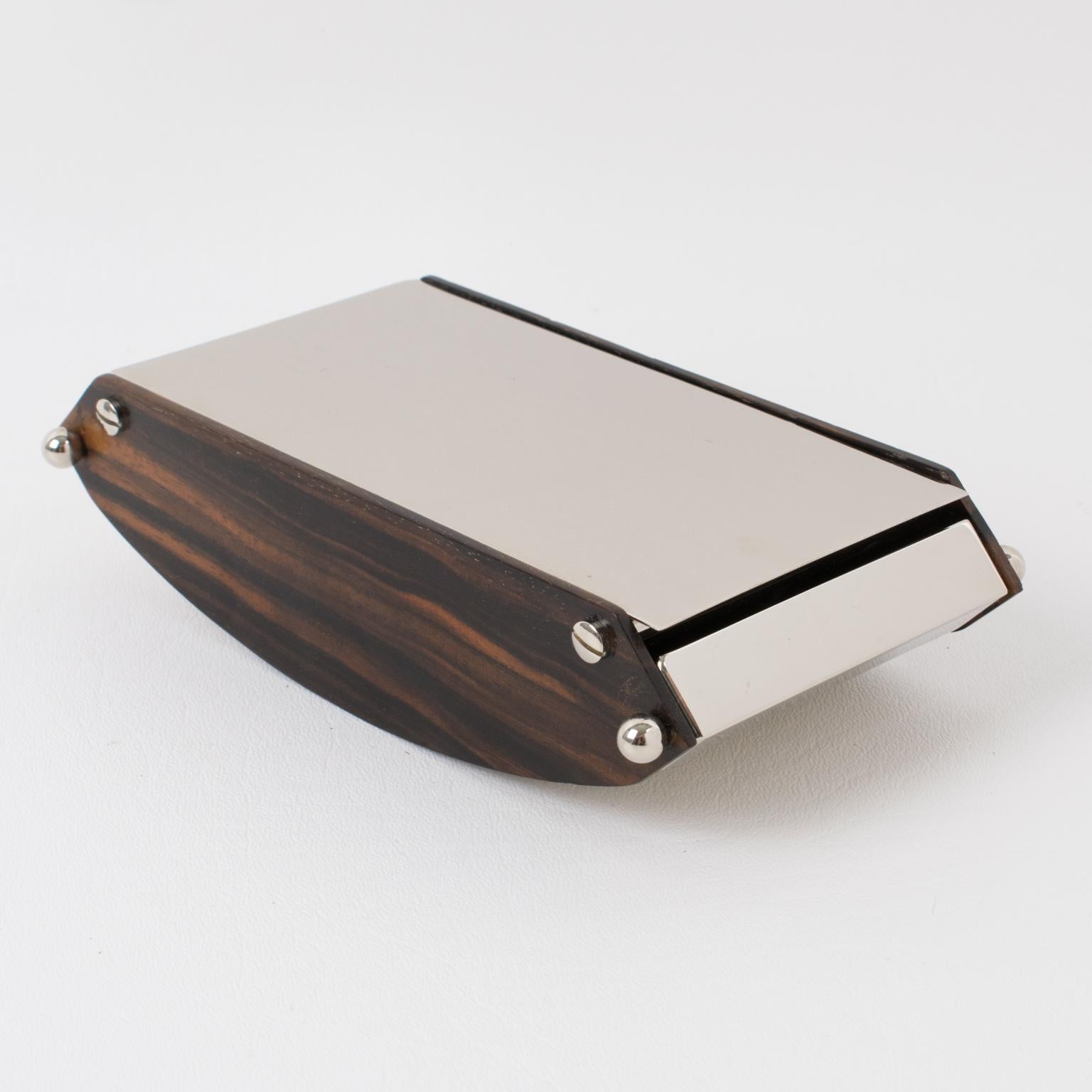 Caja de metal cromado y madera de macassar estilo Art Déco Maison Desny, años 30 en venta 3
