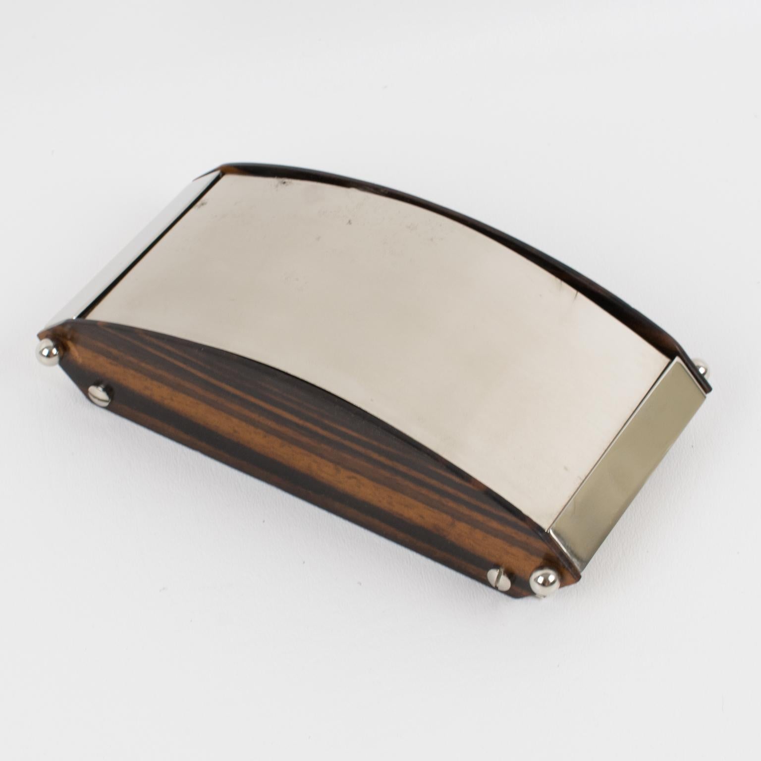 Mid-20th Century Maison Desny Style Art Deco Macassar Wood and Chrome Metal Box, 1930s For Sale