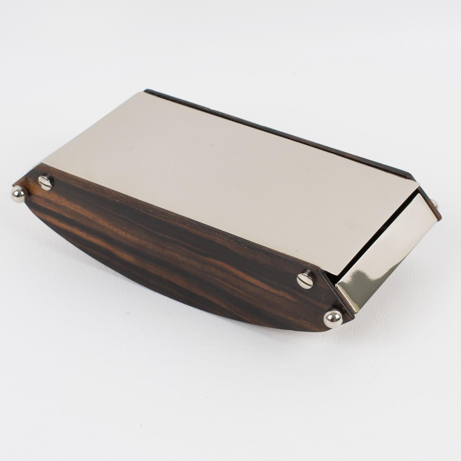 Caja de metal cromado y madera de macassar estilo Art Déco Maison Desny, años 30 mediados del siglo XX en venta