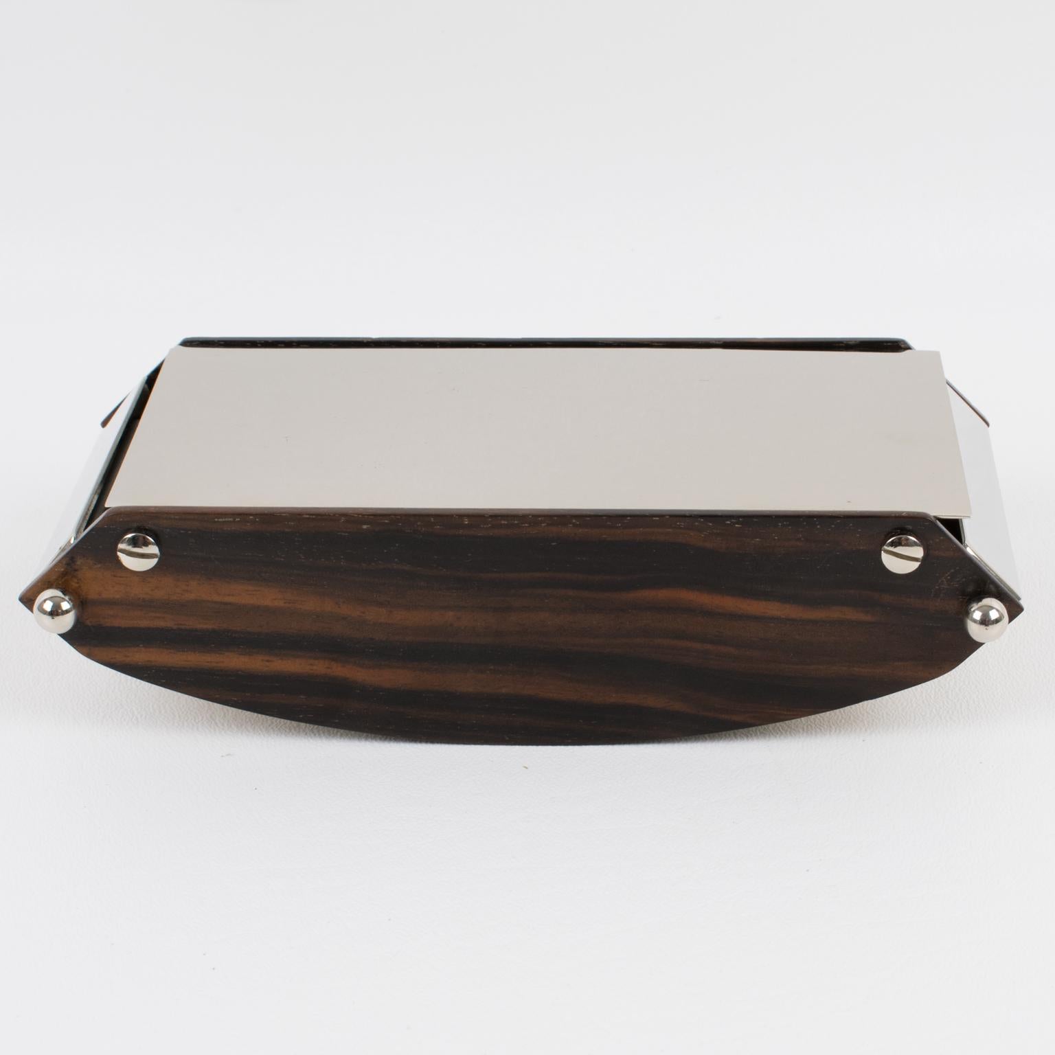 Caja de metal cromado y madera de macassar estilo Art Déco Maison Desny, años 30 Metal en venta