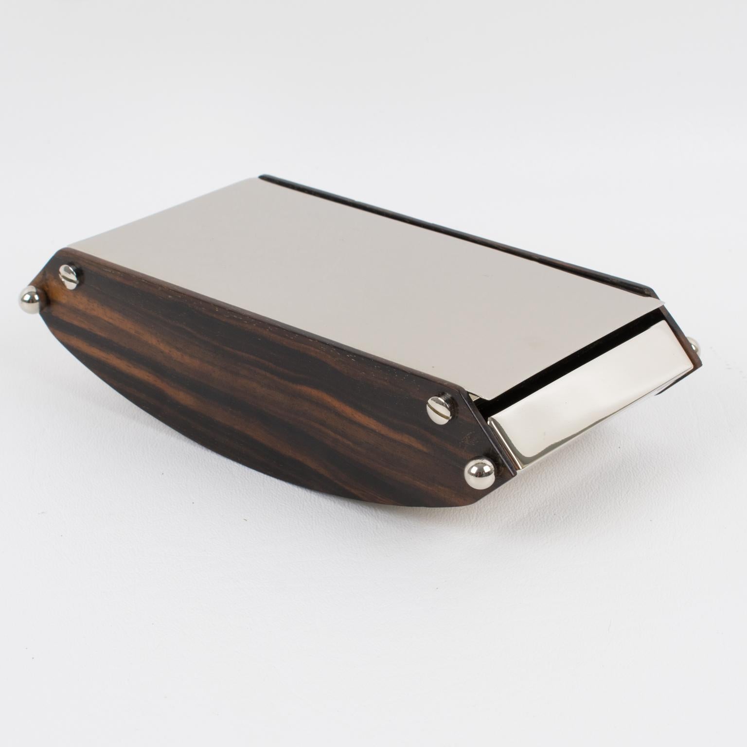 Caja de metal cromado y madera de macassar estilo Art Déco Maison Desny, años 30 en venta 1